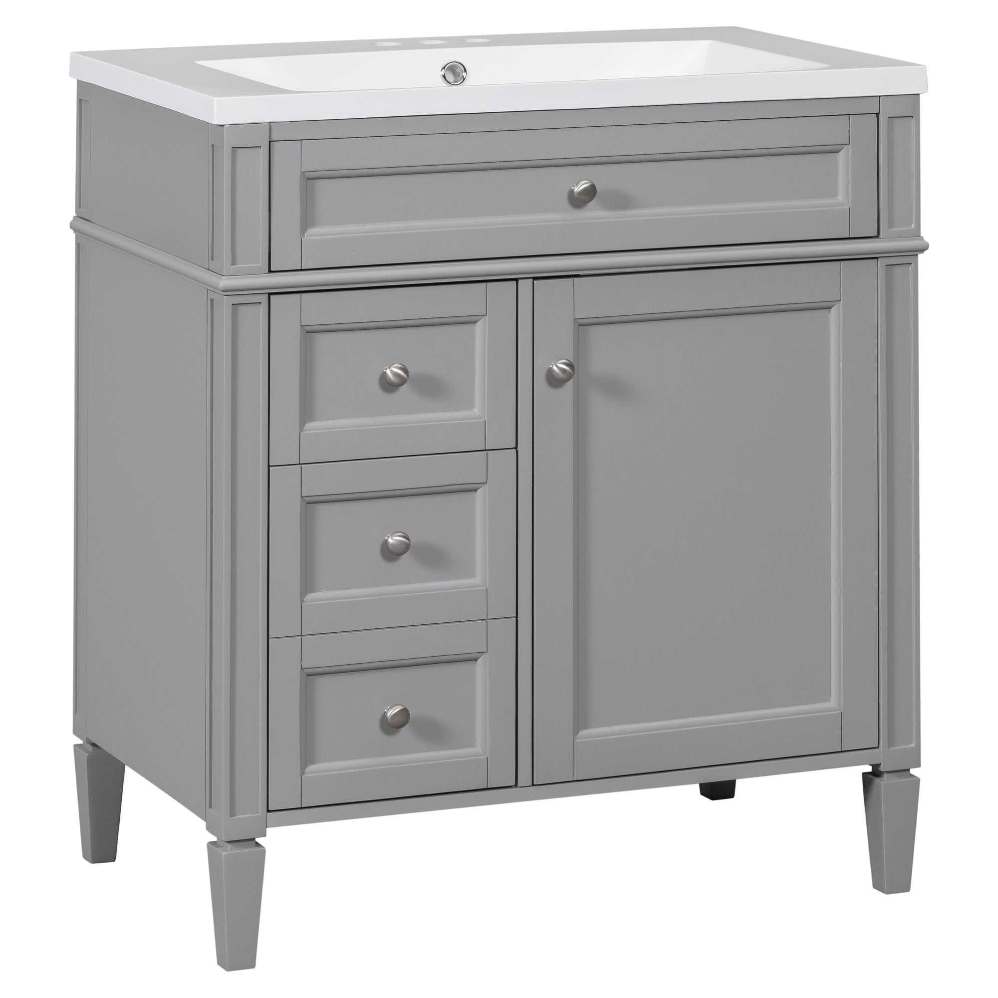 30'' Bathroom Vanity with Top Sink, Modern Bathroom Storage Cabinet with 2 Drawers and a Tip-out Drawer, Single Sink Bathroom Vanity