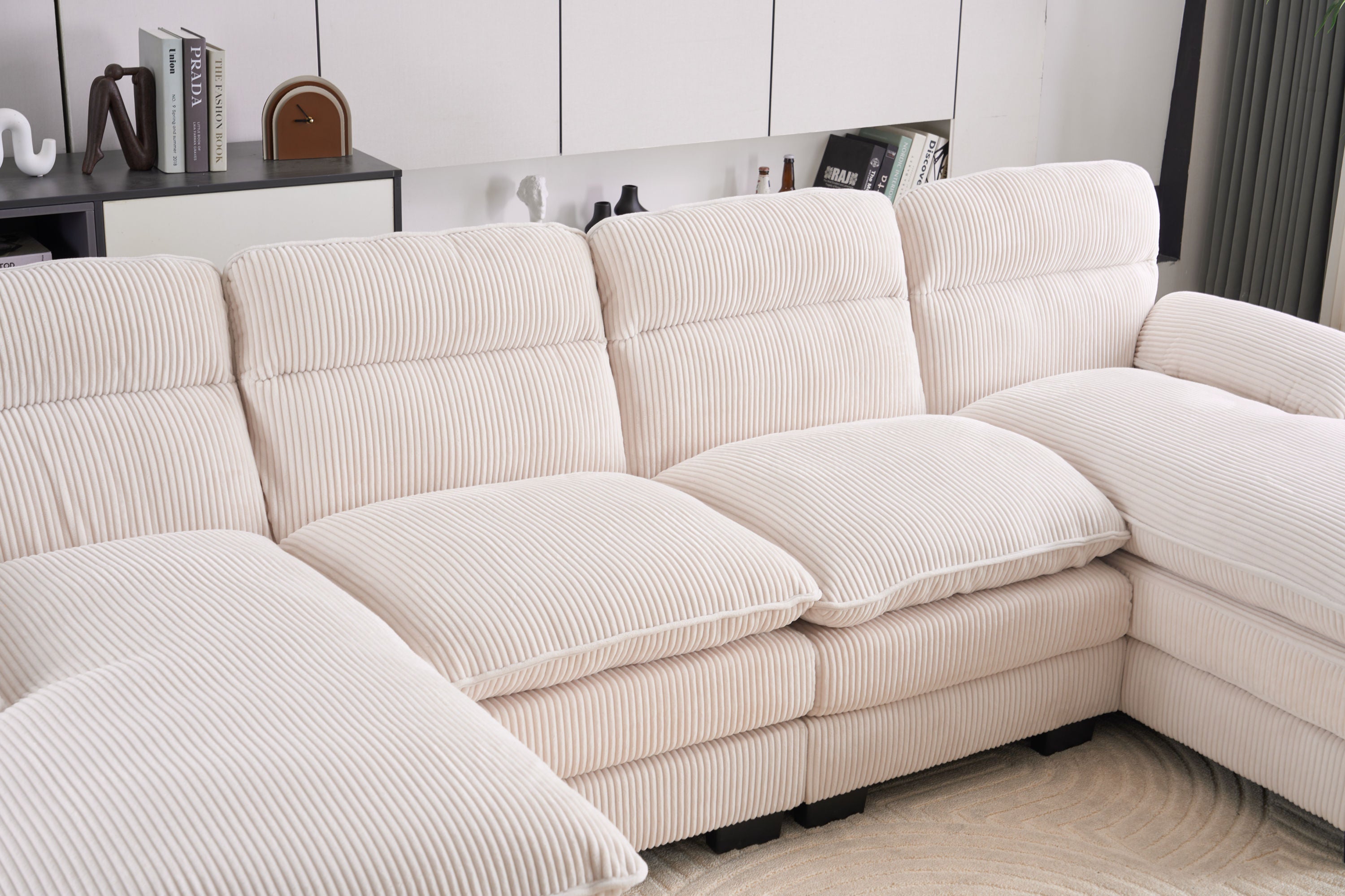 U-shaped profile sofa, including two single seats and two chaise, modular sofa, Corduroy sofa