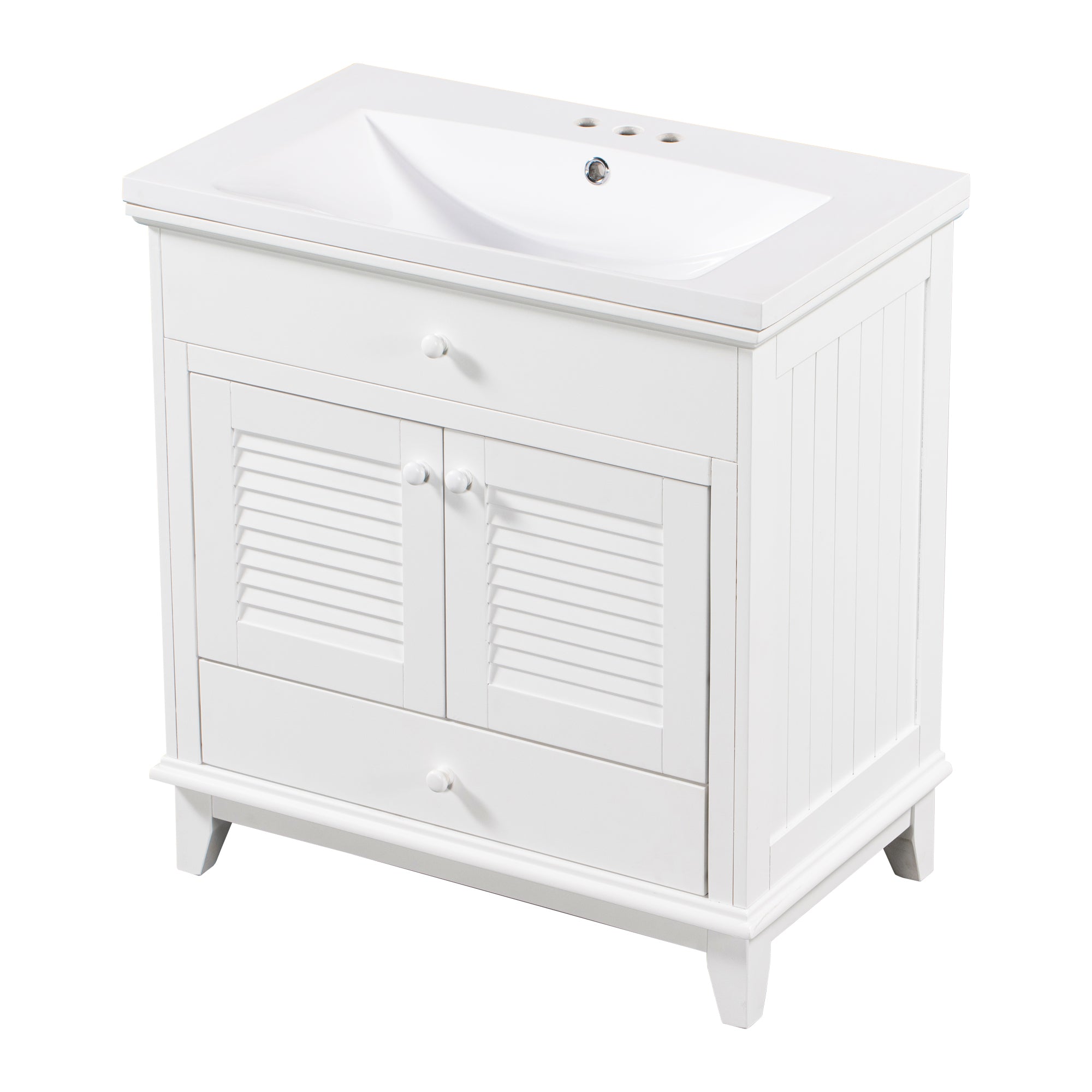 30" Bathroom Vanity with Sink, Bathroom Cabinet with Two Doors and One Drawer, White (OLD SKU: JL000005AAK-1)