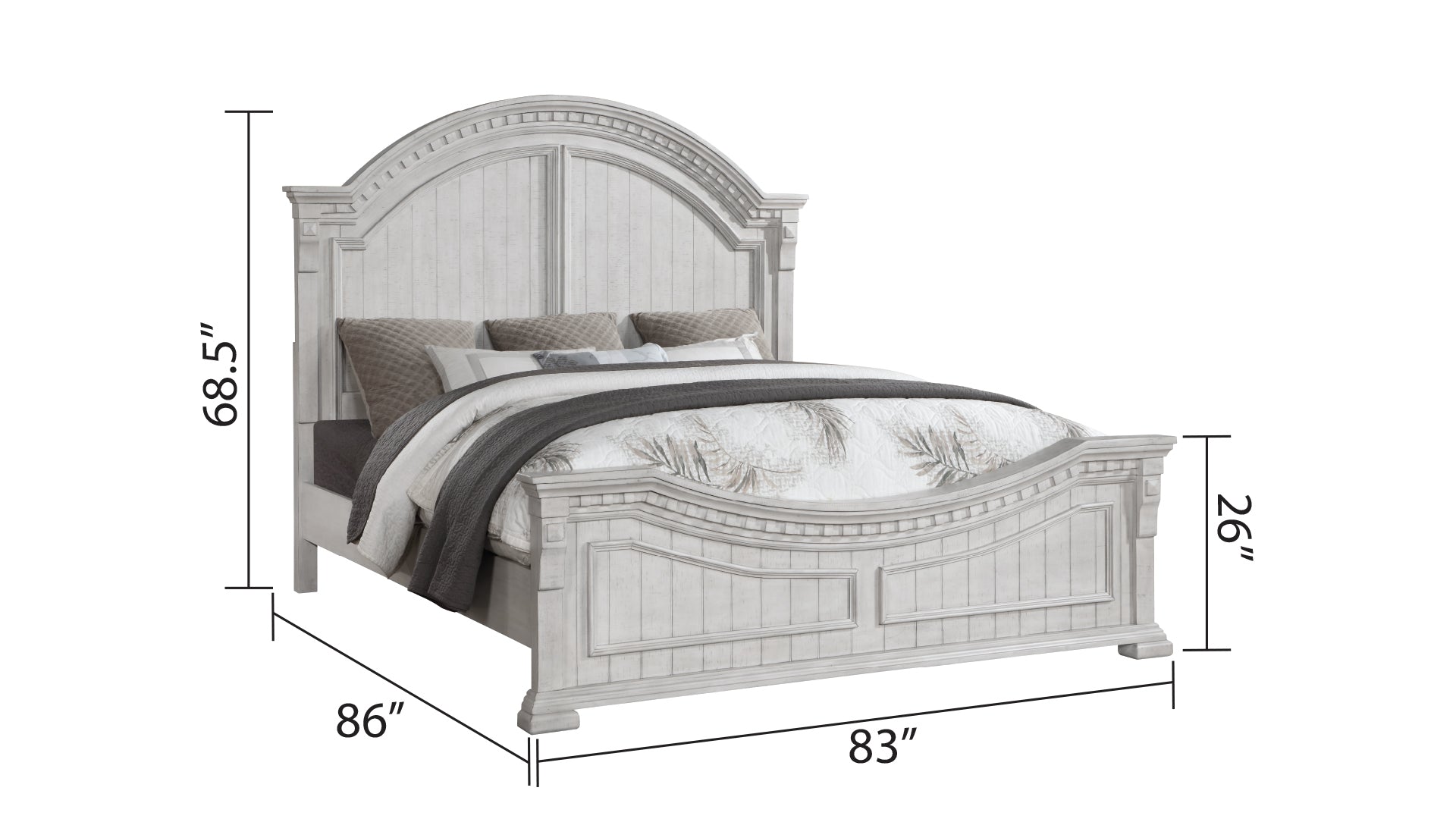 Transitional Style King Bed Made with Wood in Antique white