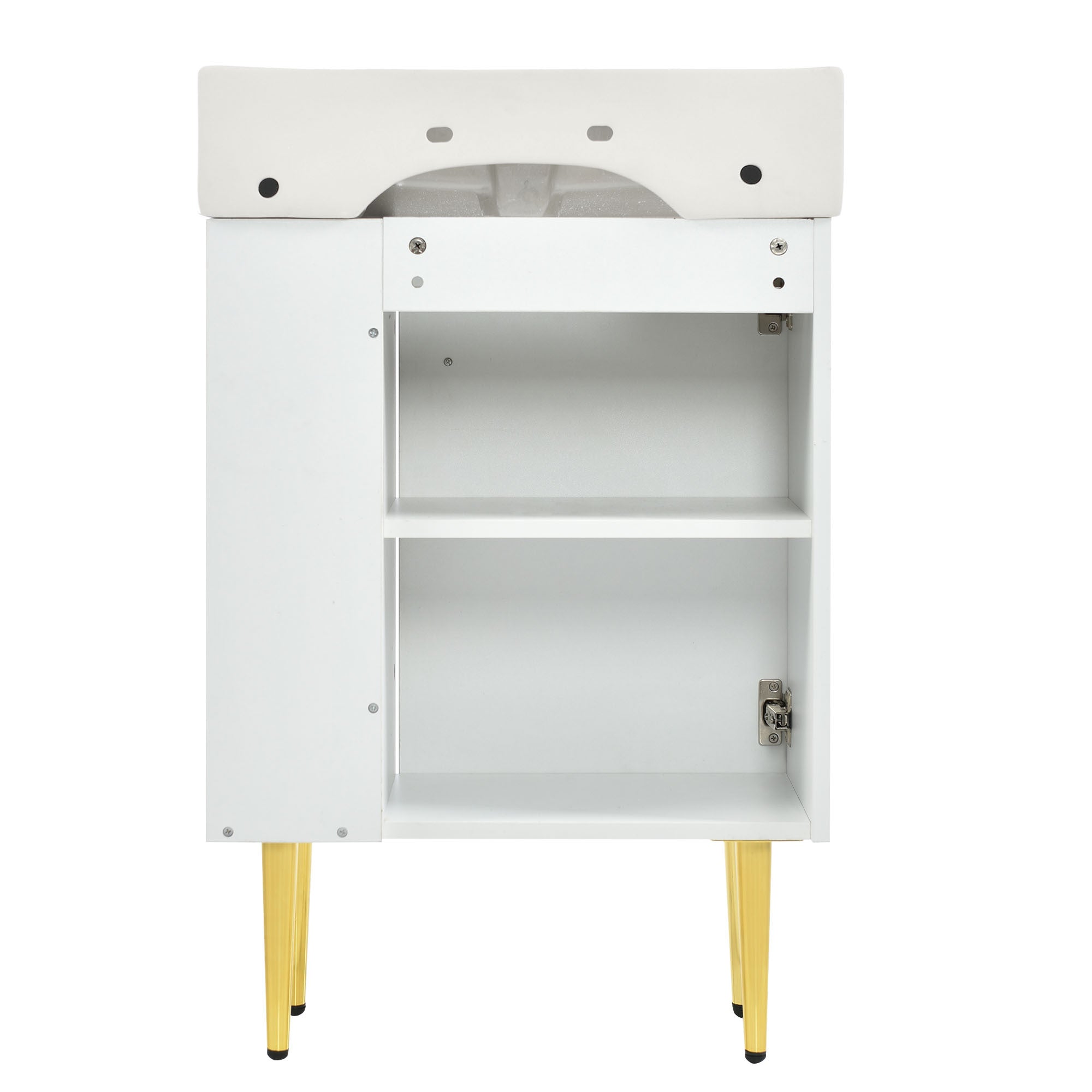 21.6" white Bathroom vanity, Combo Cabinet, Bathroom Storage Cabinet, Single Ceramic Sink, Right side storage