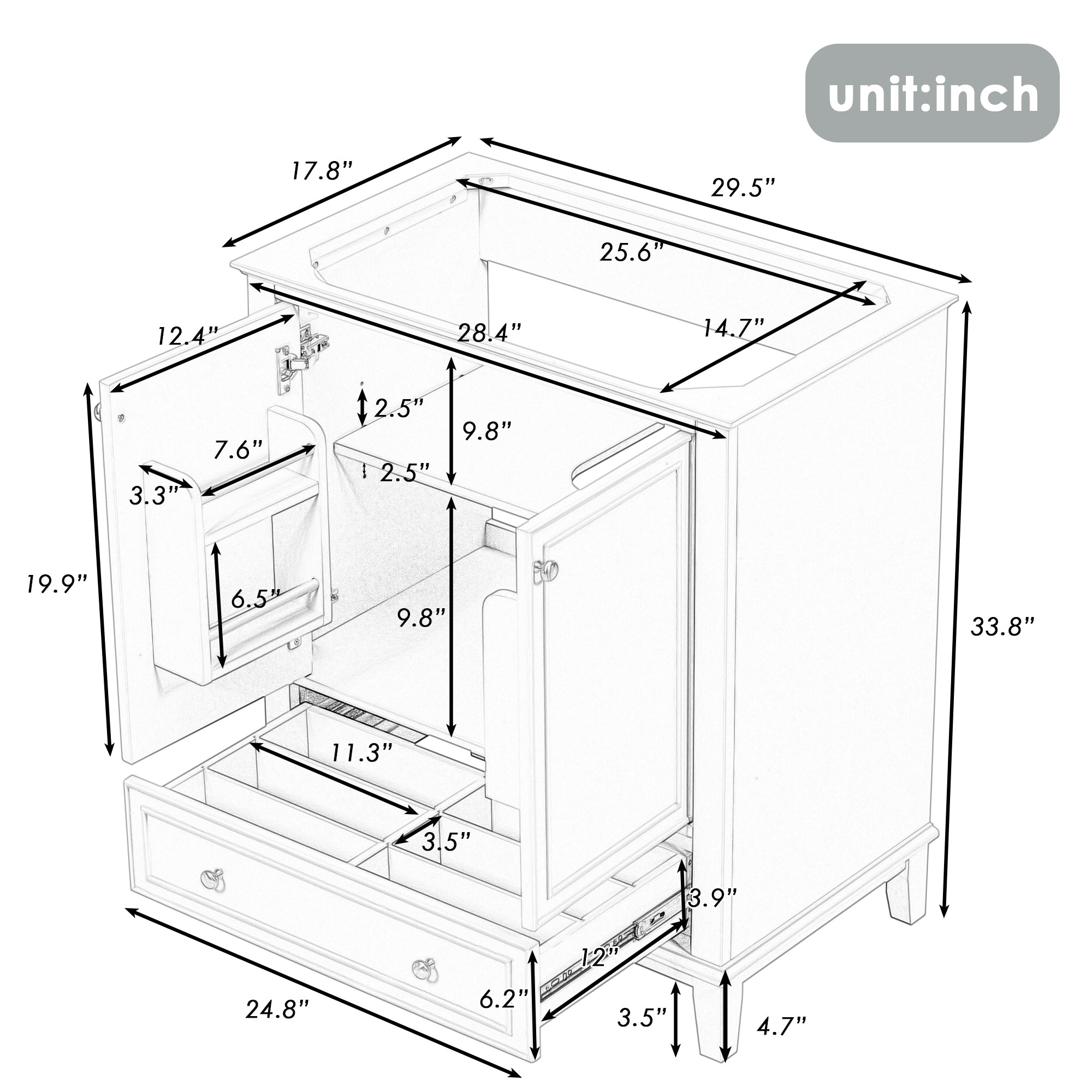 30" Bathroom Vanity without Sink, Base Only, Multi-functional Bathroom Cabinet with Doors and Drawer, Solid Frame and MDF Board, Green