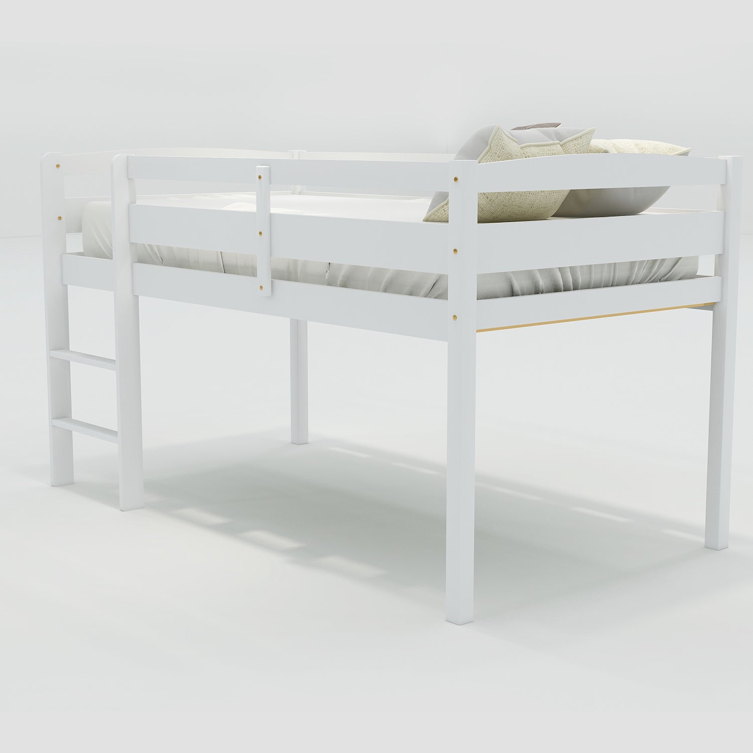 Twin Wood Loft Bed Low Loft Beds with Ladder,Twin,White(OLD SKU :WF192082AAK)