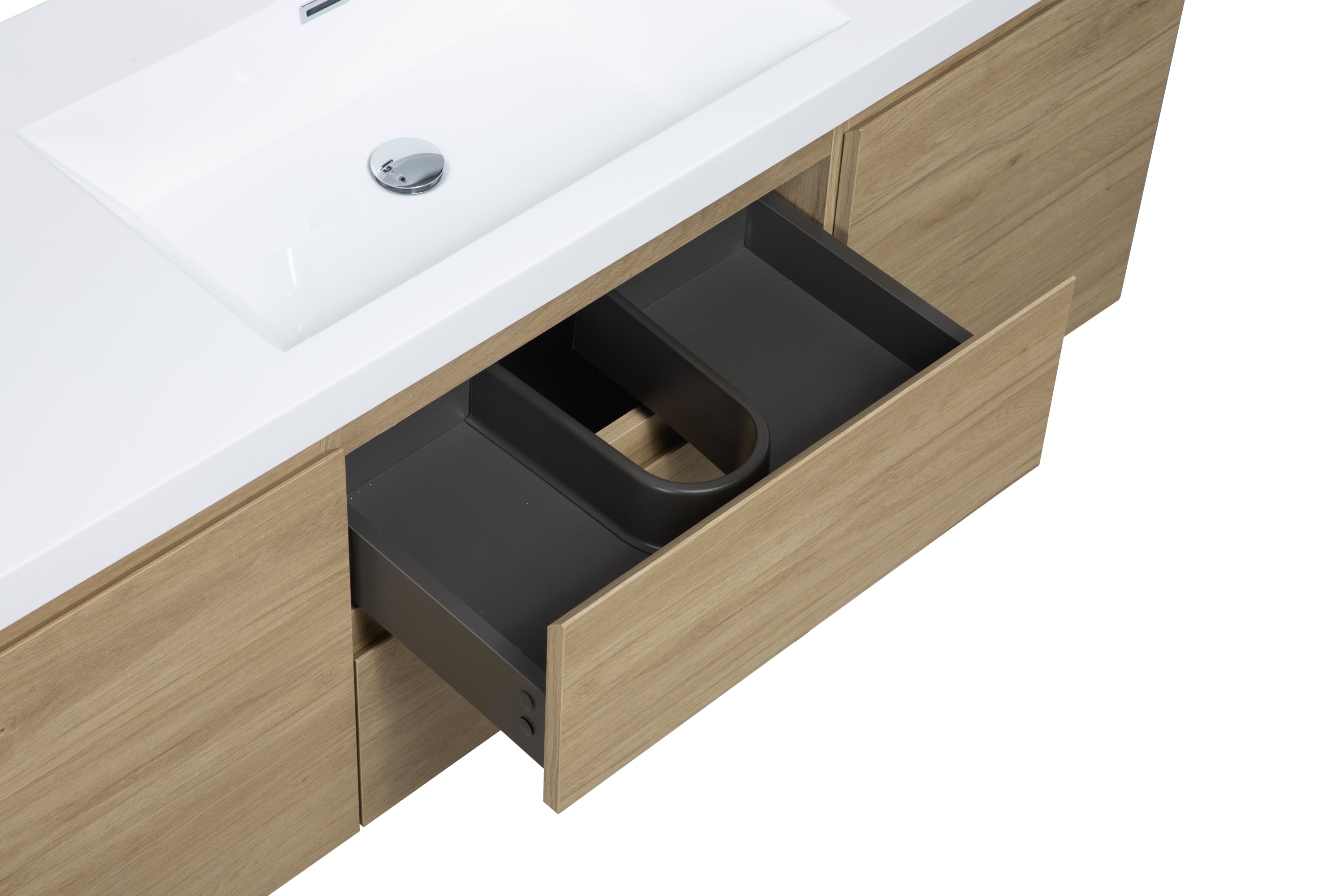 60" Floating Bathroom Vanity with Sink, Modern Wall-Mounted Bathroom Storage Vanity Cabinet with Resin Top Basin and Soft Close Drawers, Natural Oak 24V11-60SNO