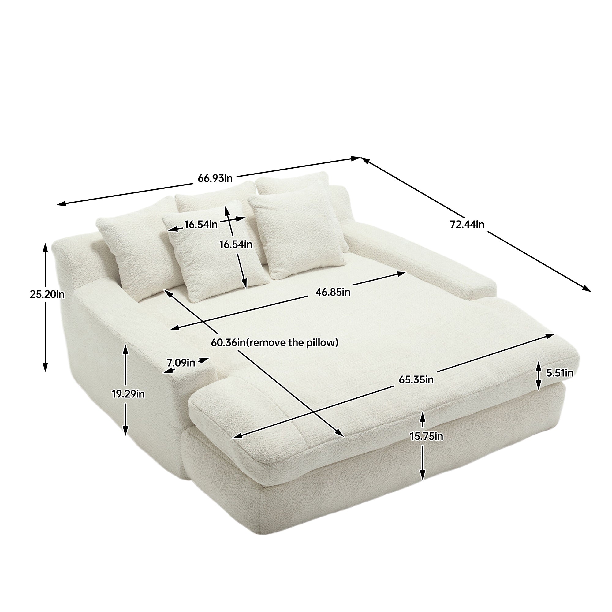 COOLMORE Chenille 2-seater lazy sofa With 5 back pillows,Comfy Sofa- Deep Seat Couch for Living Room,Club (White)