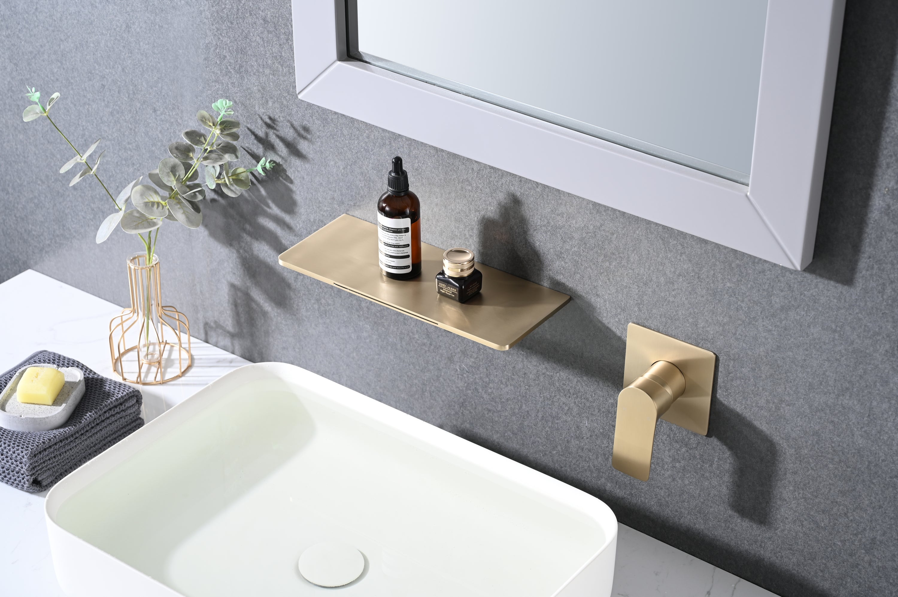 Single Handle Waterfall Wall Mounted Bathroom Sink Faucet