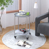 2-tier round metal rolling side table in silver gray, full front view