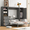 Queen Size Murphy Bed Wall Bed with Closet ,Drawers and Shelves,Gray