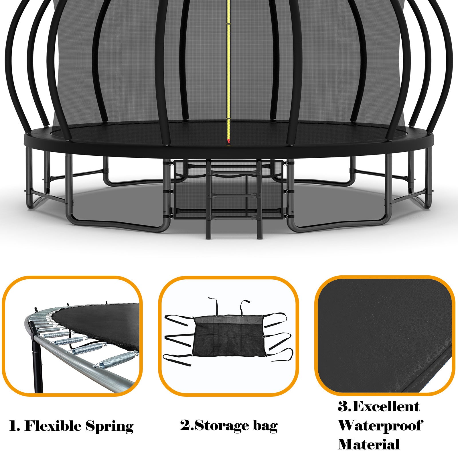 16FT Outdoor Trampoline for Kids and Adults, Pumpkin Trampolines with Curved Poles,Heavy Duty Trampoline Anti-Rust Coating ASTM Approval