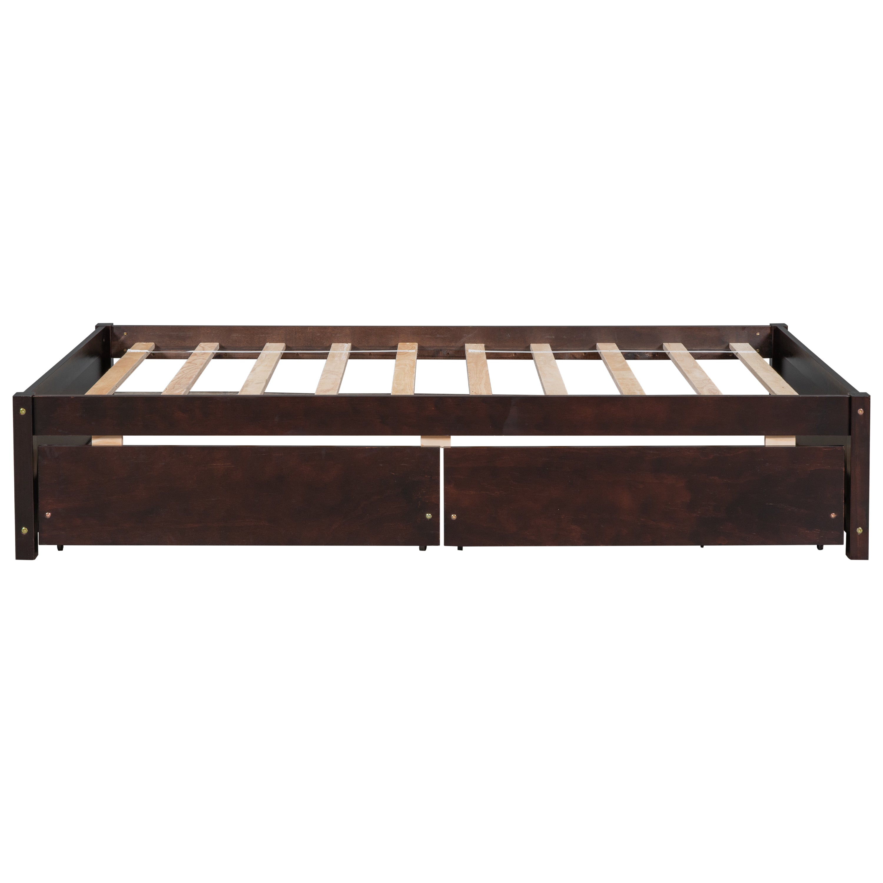 Twin Bed with 2 Drawers, Solid Wood, No Box Spring Needed ,Espresso(Old SKU:W50441670)