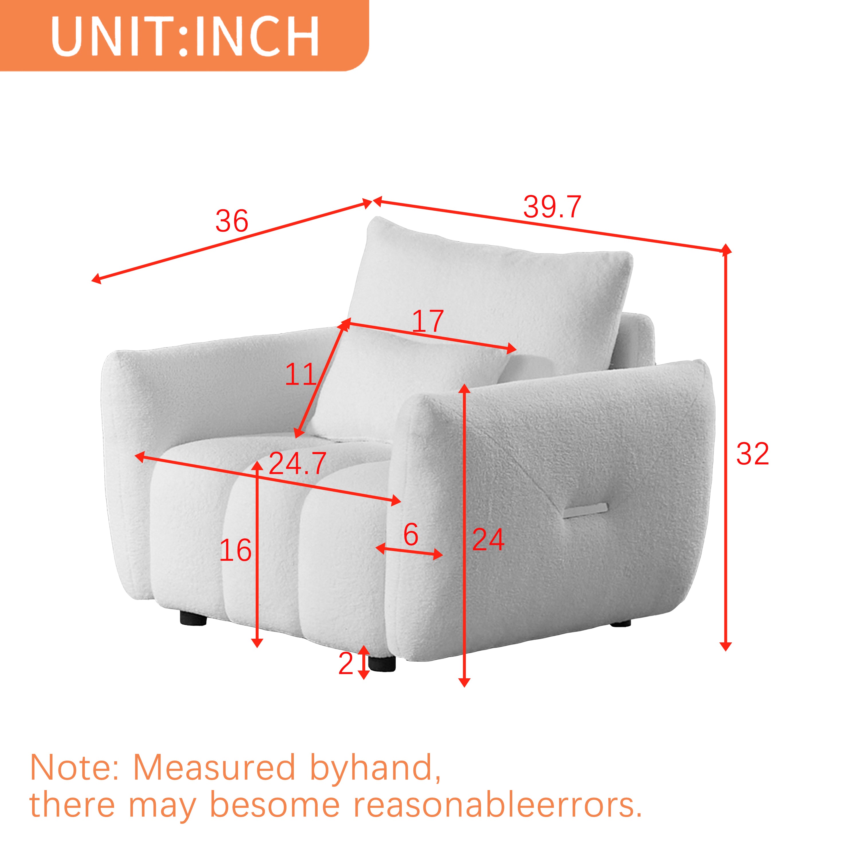 MH39.7''Teddy Fabric Sofa, Modern Lounge Chair, Upholstered with One Pillow for Apartment, Office, Living Room and Bedroom