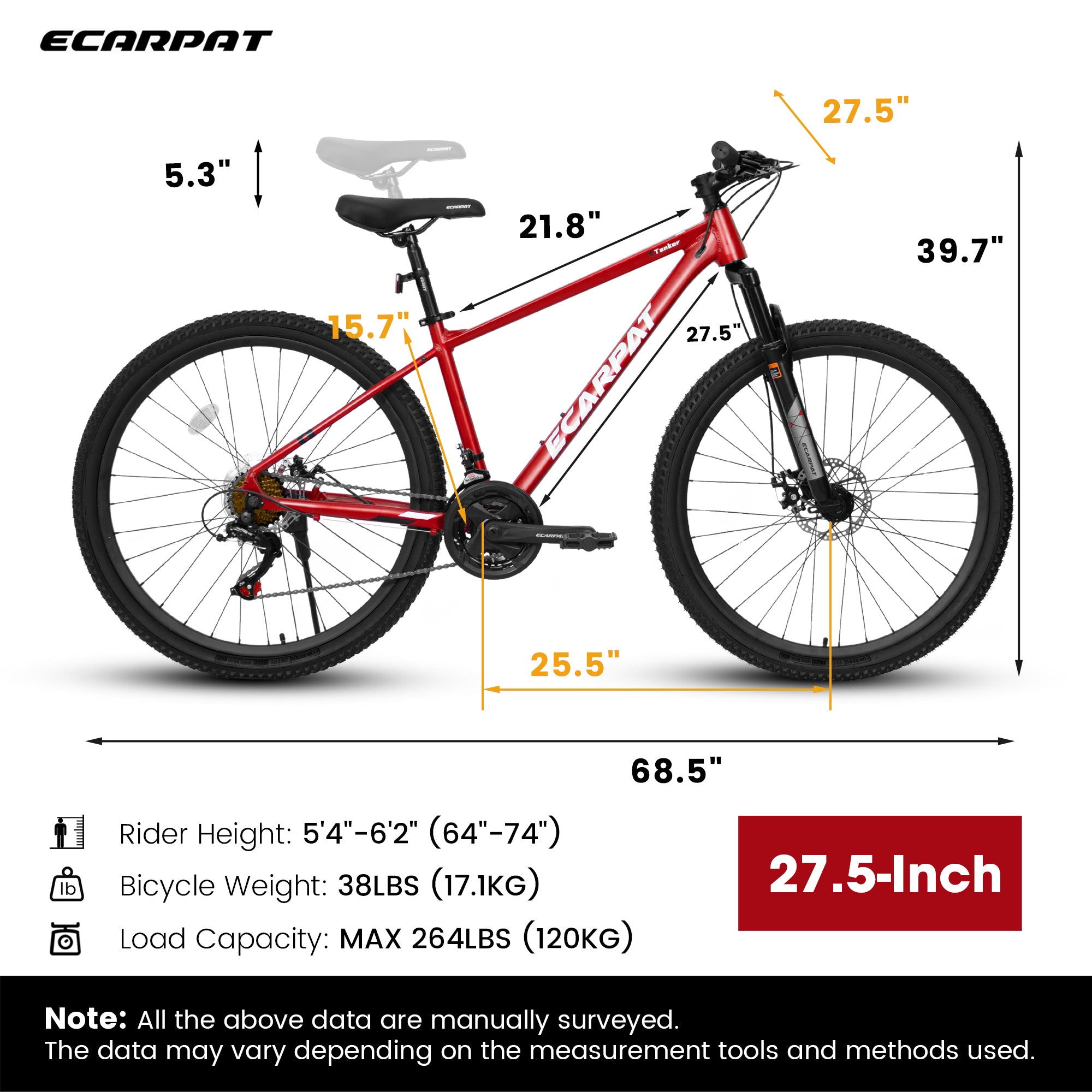 A27312 Mountain Bike 27.5 Inch Black Wheels, Aluminium Frame 21-Speed Mens Womens Trail Commuter City Mountain Bike, Aluminium Frame Disc Brakes Thumb Shifter Front Fork Bicycles