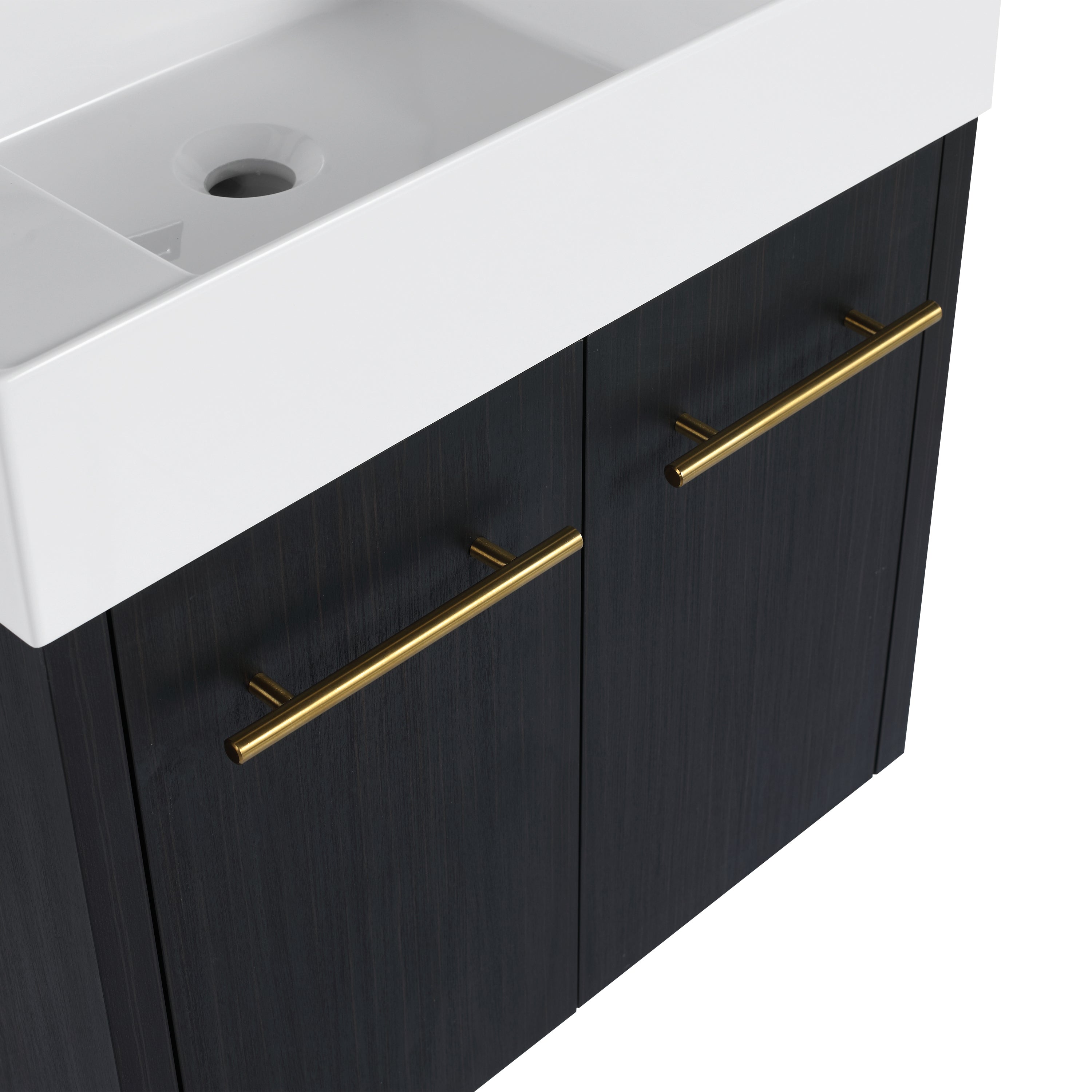 24 Inch Wall-Mounted Bathroom Vanity with Sink, Thick Edged Resin Basin, KD-Package