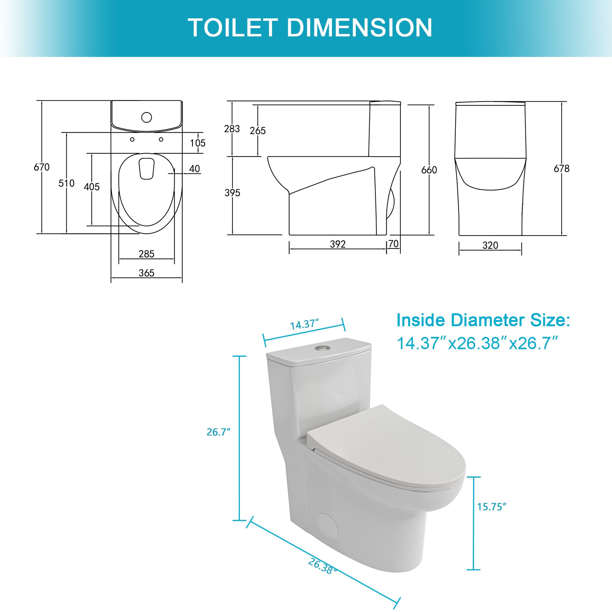 Ceramic One Piece Toilet,Dual Flush with Soft Clsoing Seat