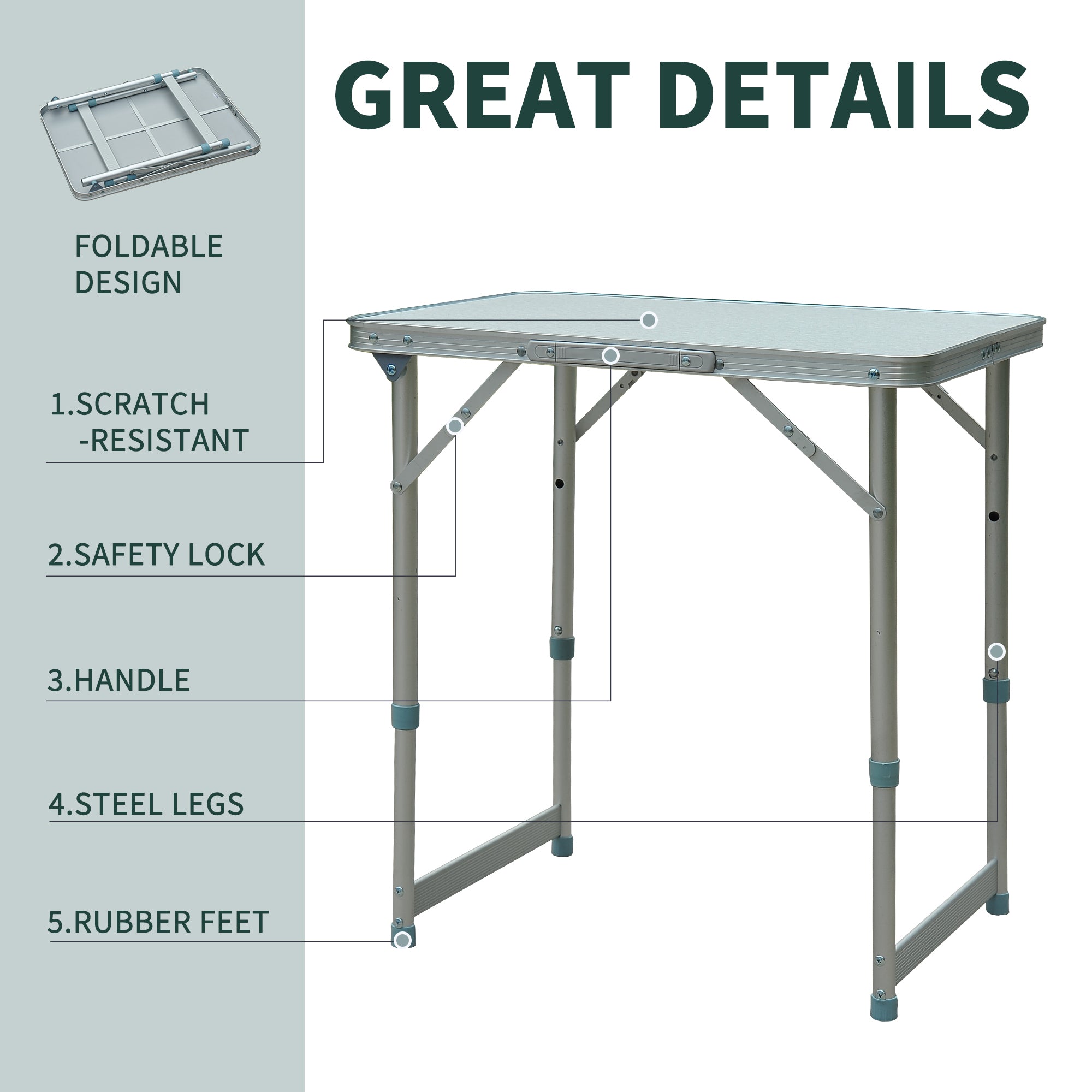 Outsunny 23" Folding Camping Table with Height Adjustability, Lightweight Portable Table with Carry Handle, Outdoor Folding Table Camping Accessories