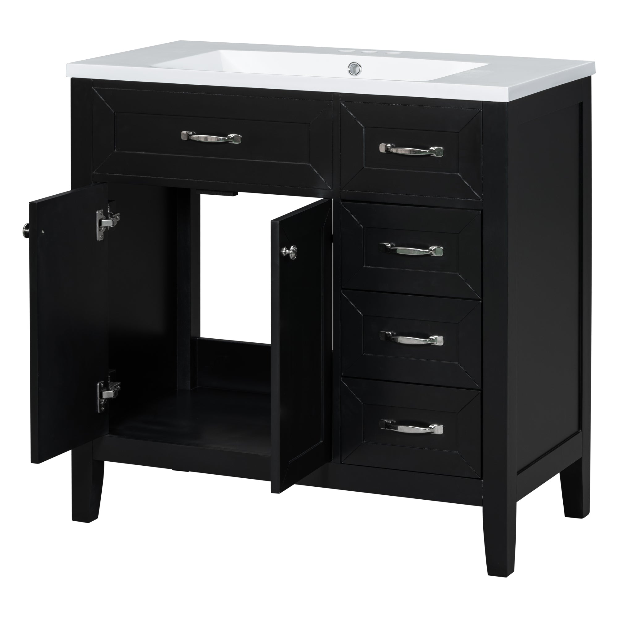 36" Bathroom Vanity with Sink Combo, Black Bathroom Cabinet with Drawers, Solid Frame and MDF Board (Old Sku:JL000007AAB)