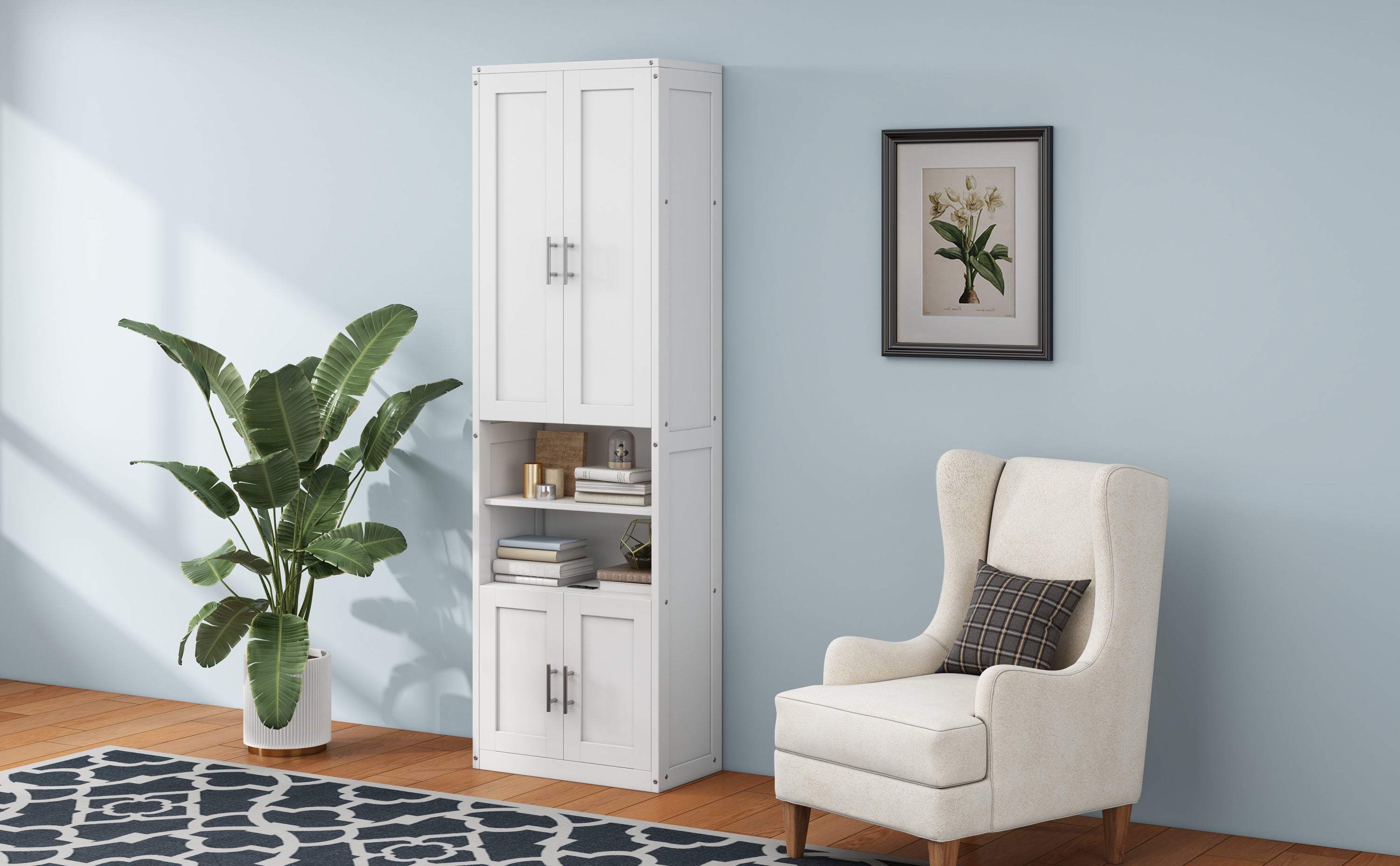 Queen Size Murphy Bed with 1 Side Cabinet Storage Shelf, 68-inch Cabinet Bed Folding Wall Bed with Desk Combo Perfect for Guest Room, Study, Office,White(old sku:BS300192AAC)