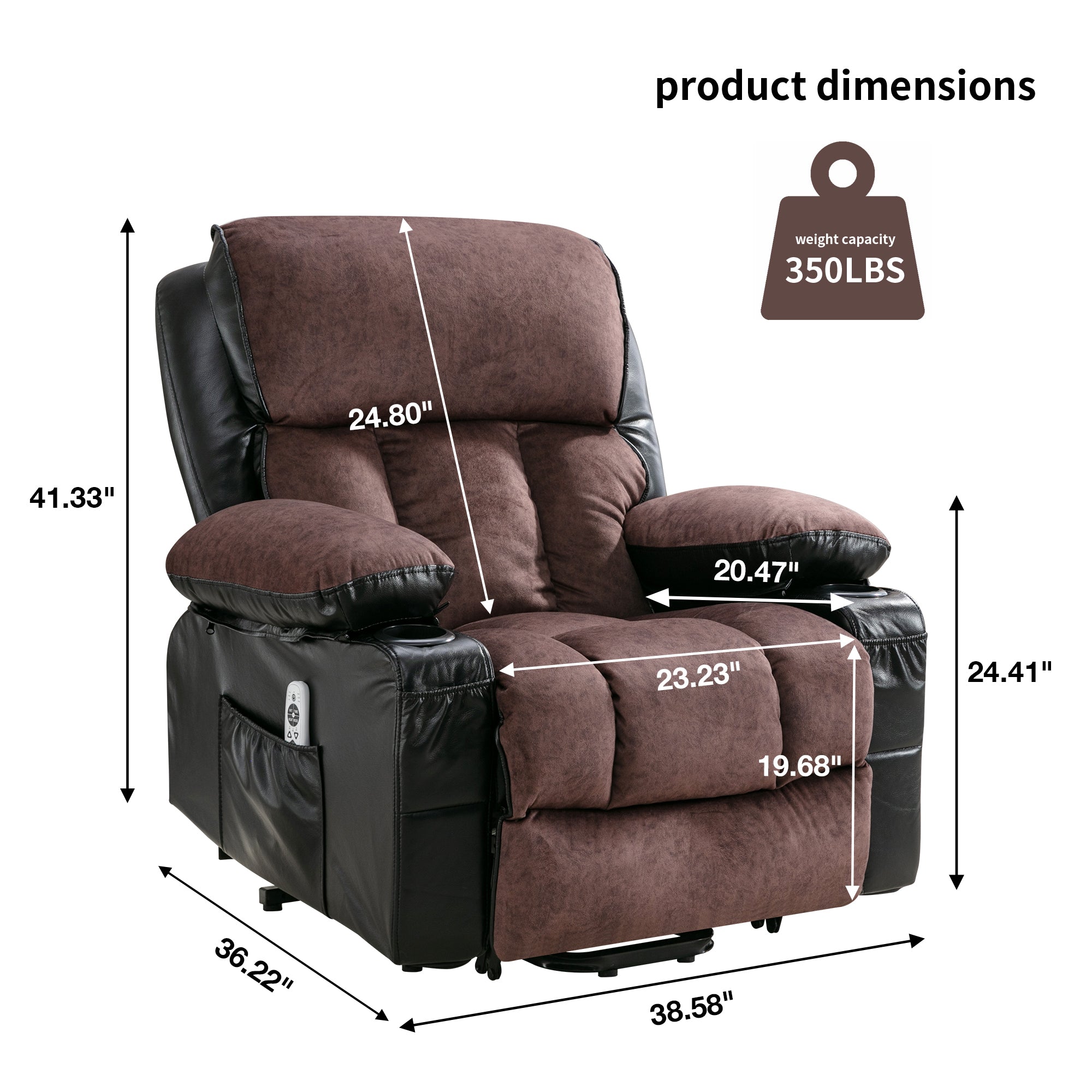 Power Electric massage lift lounge chair, suitable for the elderly, with heating and vibration functions,Fleece leather with USB, can be used for lying down. BLACK BROWN A+B box