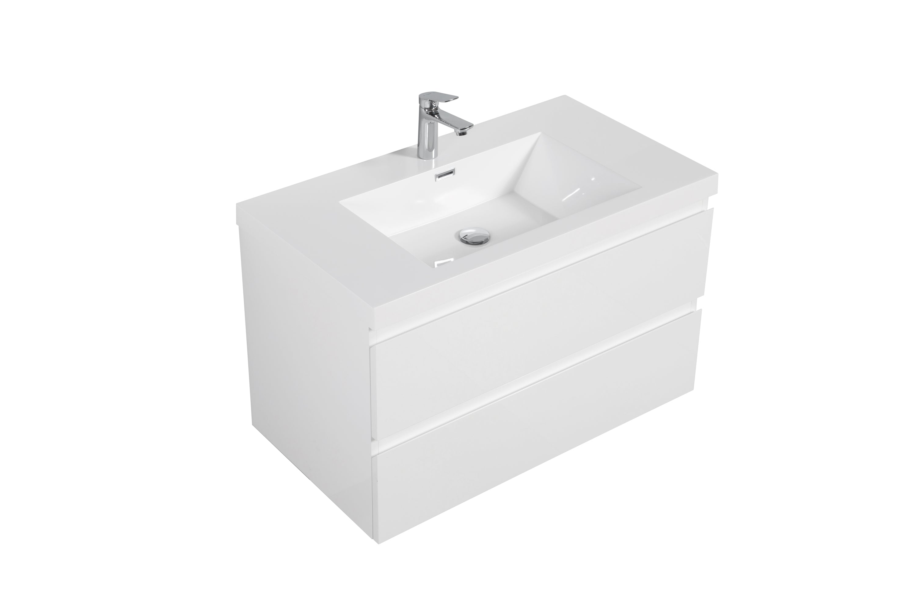 36" Floating Bathroom Vanity with Sink, Modern Wall-Mounted Bathroom Storage Vanity Cabinet with Resin Top Basin and Soft Close Drawers, Glossy White 24V11-36GW