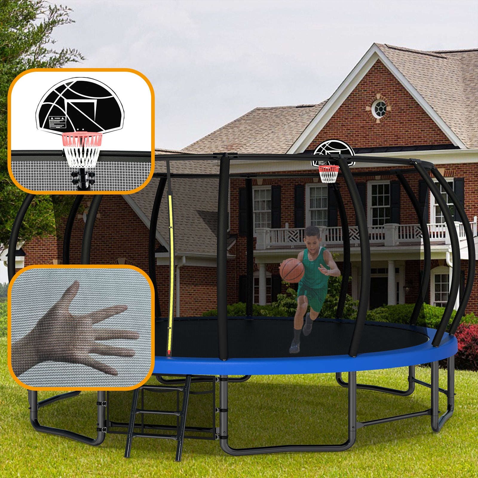 16FT Outdoor Trampoline for Kids and Adults, Pumpkin Trampolines with Curved Poles,Heavy Duty Trampoline Anti-Rust Coating ASTM Approval