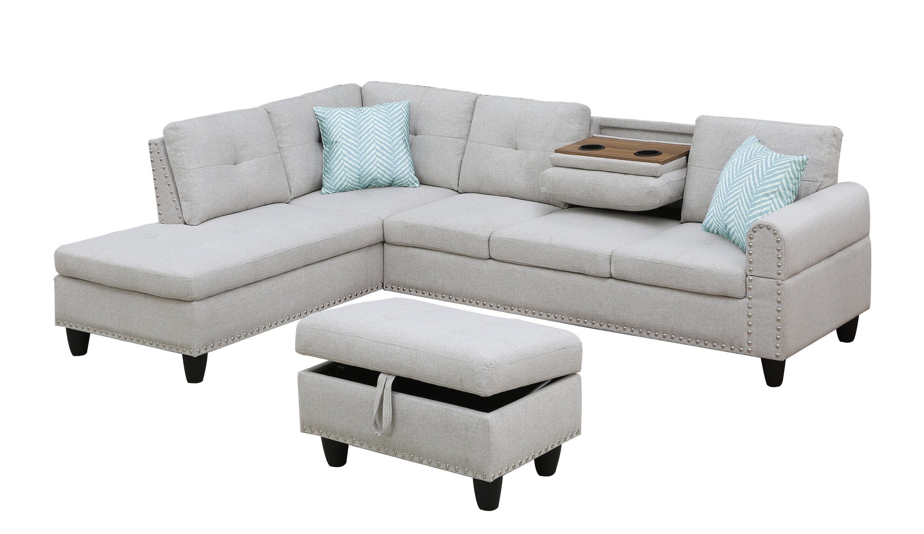 Alger 98" Wide Left Hand Facing Sofa & Chaise with Ottoman