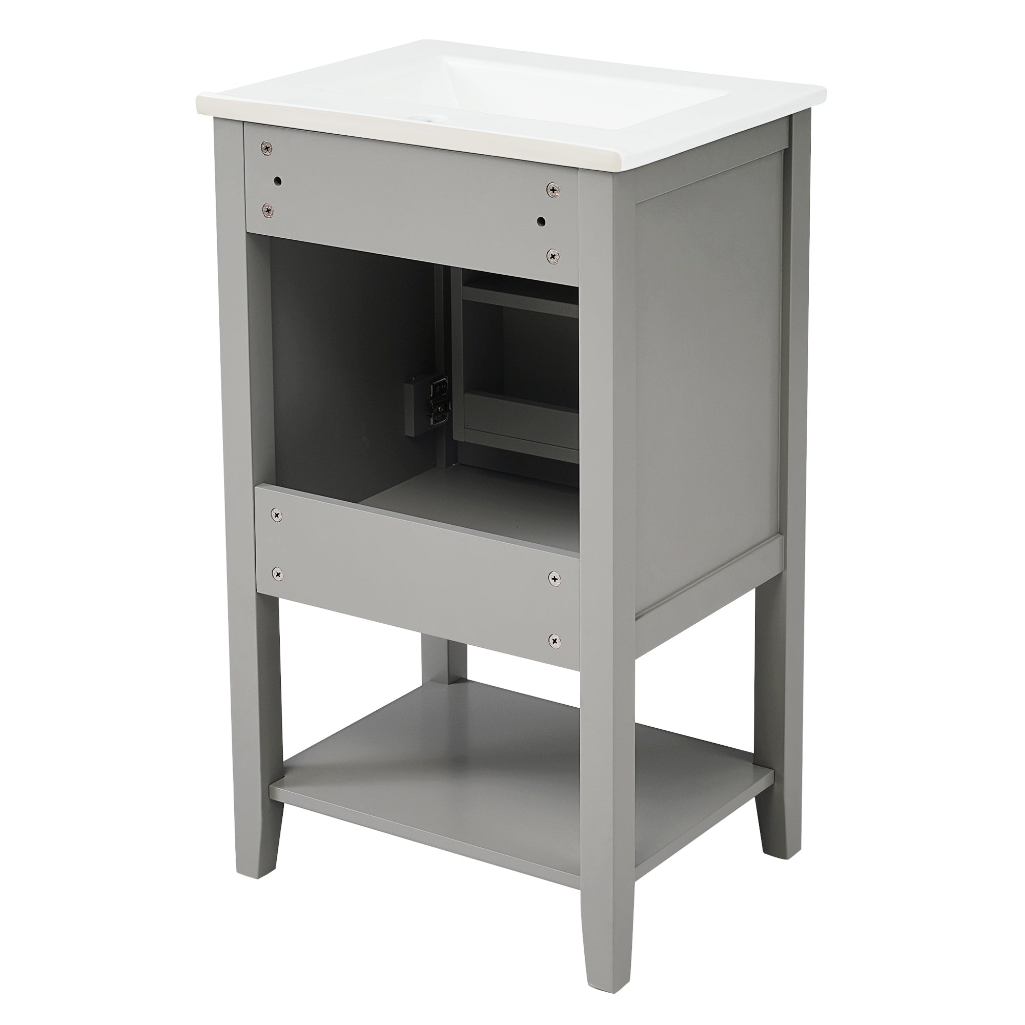 20" Bathroom Vanity with Sink, Bathroom Cabinet with Soft Closing Door, Storage Rack and Open Shelf, Grey