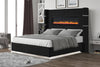 Upholstery Wooden King Bed with Ambient lighting in Black Velvet Finish