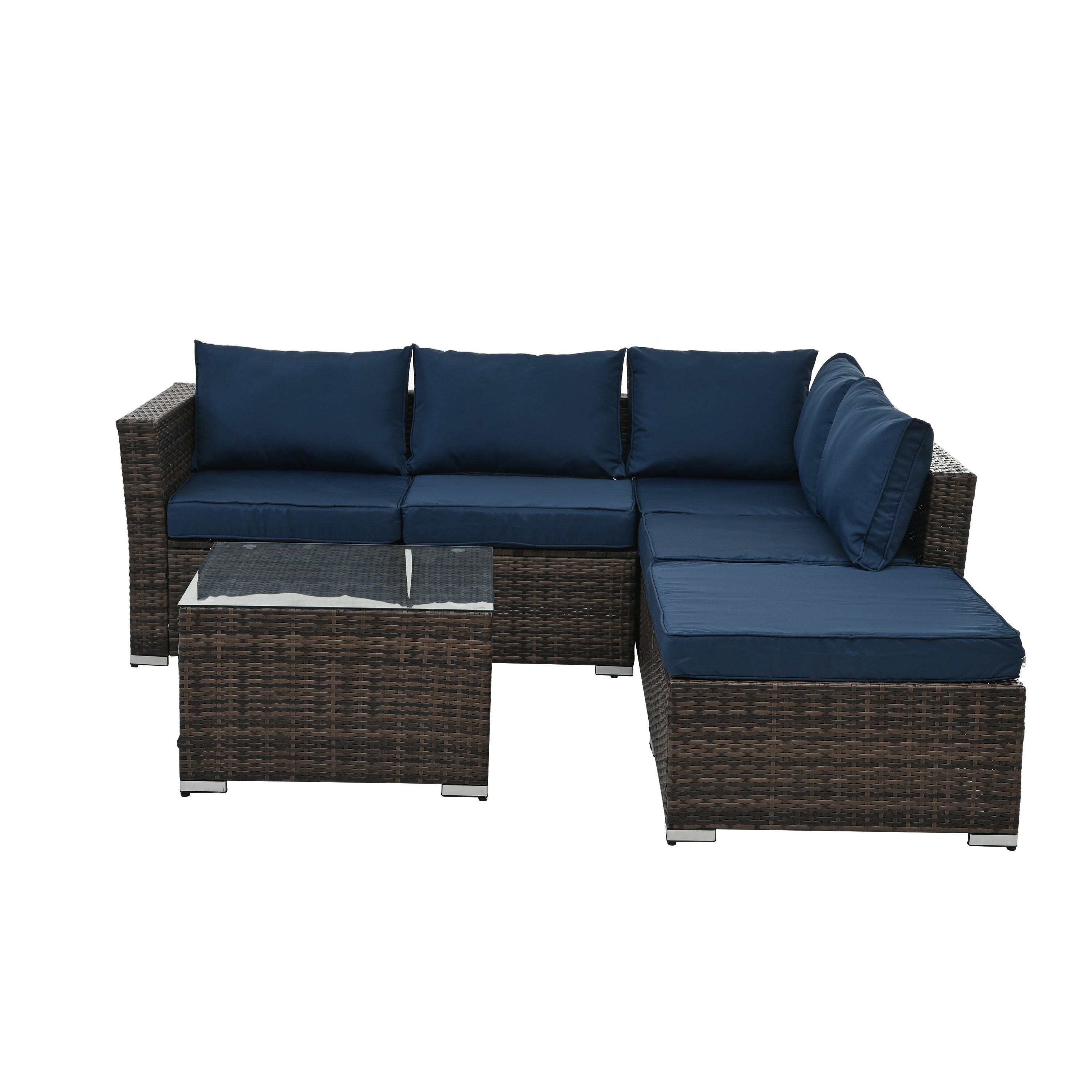 Patio Furniture, Outdoor Furniture, Seasonal PE Wicker Furniture, 4 Set Wicker Furniture With Tempered Glass Coffee Table,