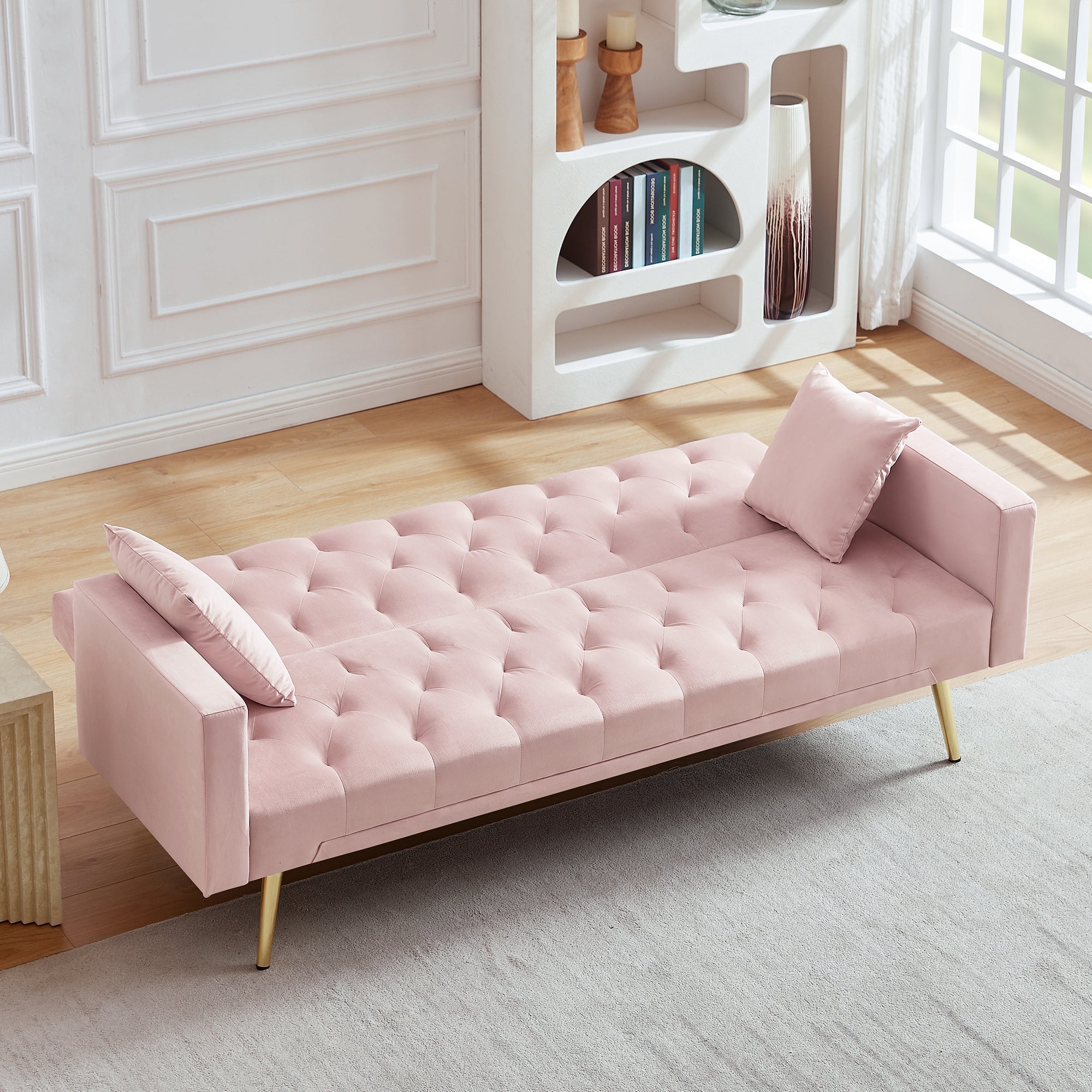 PINK Convertible Folding Futon Sofa Bed , Sleeper Sofa Couch for Compact Living Space.