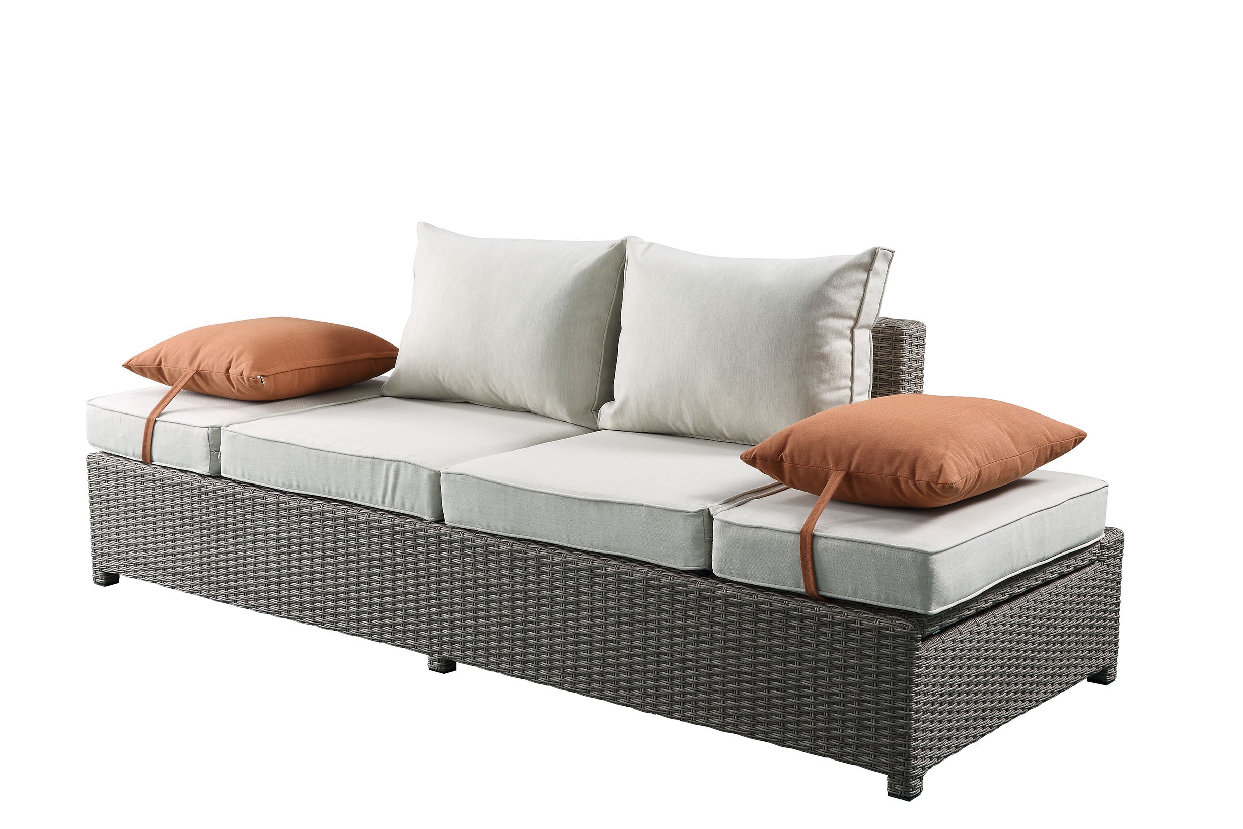 Salena Beige Fabric & Gray All-Weather Wicker Patio Sofa & Ottoman with 2 Toss Pillows