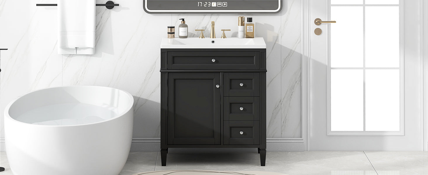 30'' Bathroom Vanity with Top Sink, Modern Bathroom Storage Cabinet with 2 Drawers and a Tip-out Drawer, Single Sink Bathroom Vanity