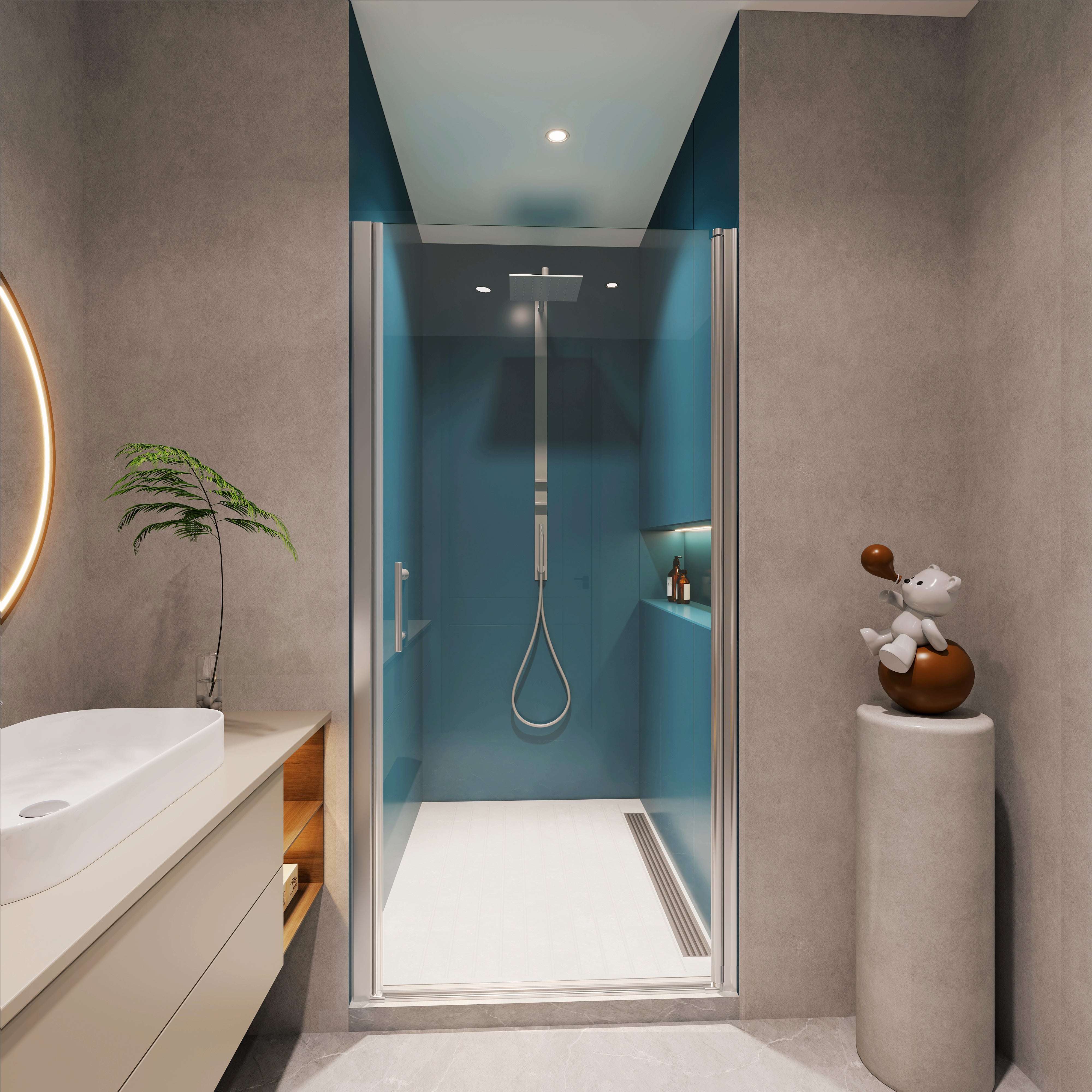 24-37 x 72 in pivot shower door chrome front view