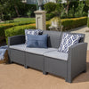 67.7" Outdoor 3-Seater Faux Wicker Rattan Style Sofa with Water Resistant Cushions, Charcoal / Light Grey