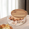 Glass Candy Nuts Serving Storage Container Snack Tray Plates with Wooden Lid