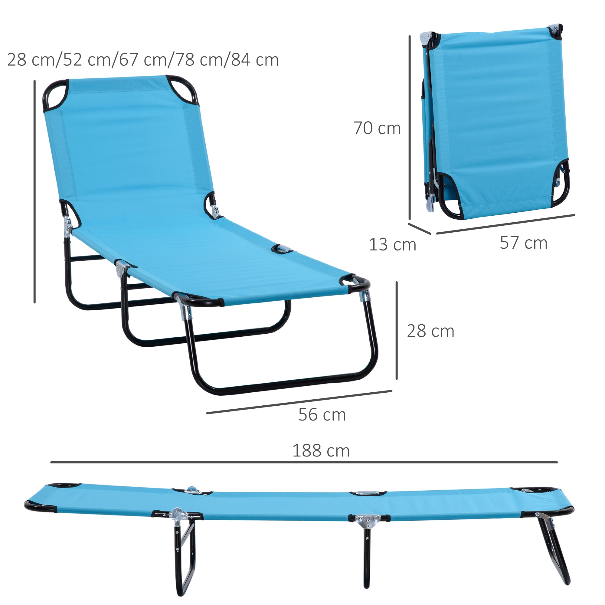 Outsunny Folding Chaise Lounge Pool Chairs, Outdoor Sun Tanning Chairs with 5-Level Reclining Back, Steel Frame for Beach, Yard, Patio, Sky Blue