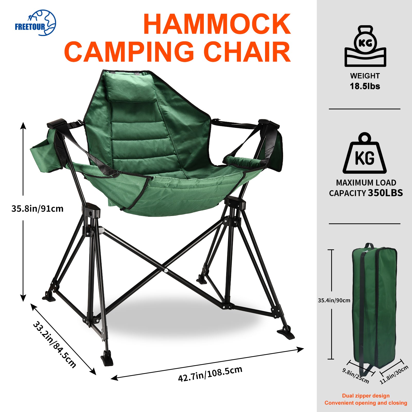 Hammock Camping Chair Folding 350 lbs Foldable Portable Rocking Chairs for Adults Outside Swinging Camp with Stand Lawn Garden Hanging Outdoor