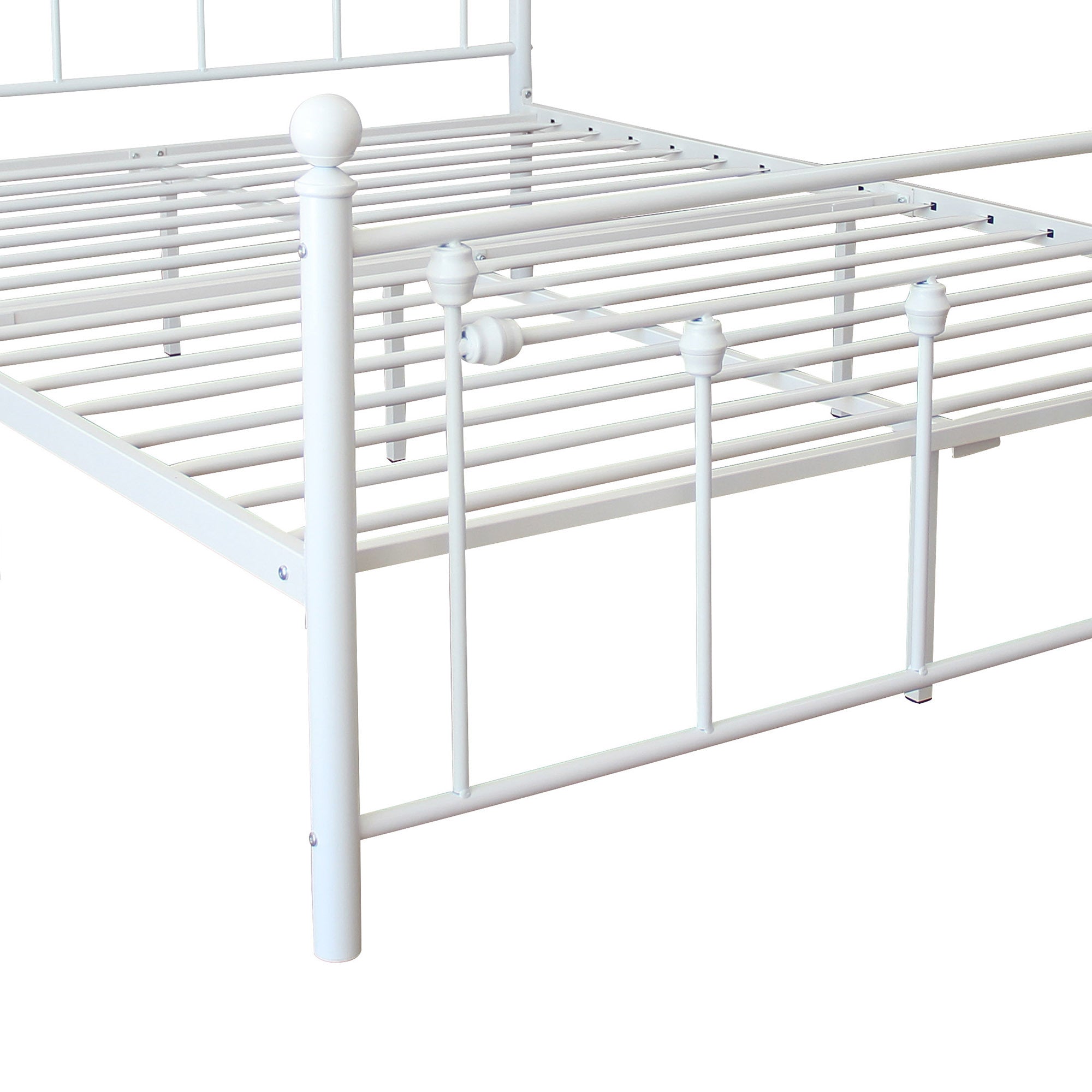 Queen Size Metal Bed Frame with Headboard and Footboard (White)