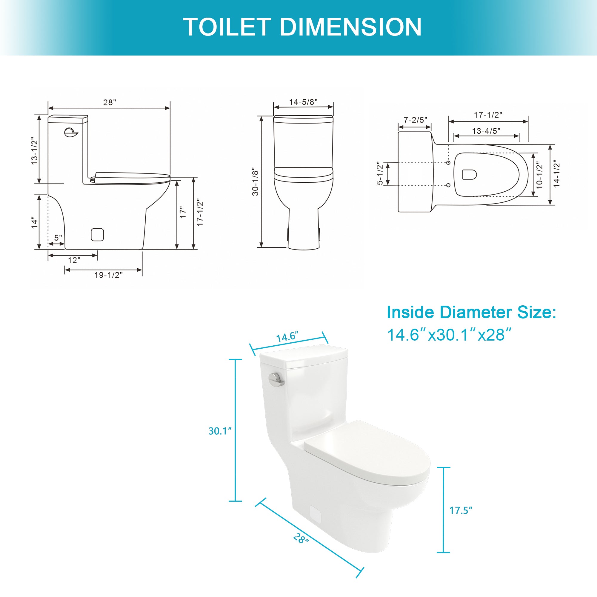 Ceramic One Piece Toilet,Single Flush with Soft Clsoing Seat