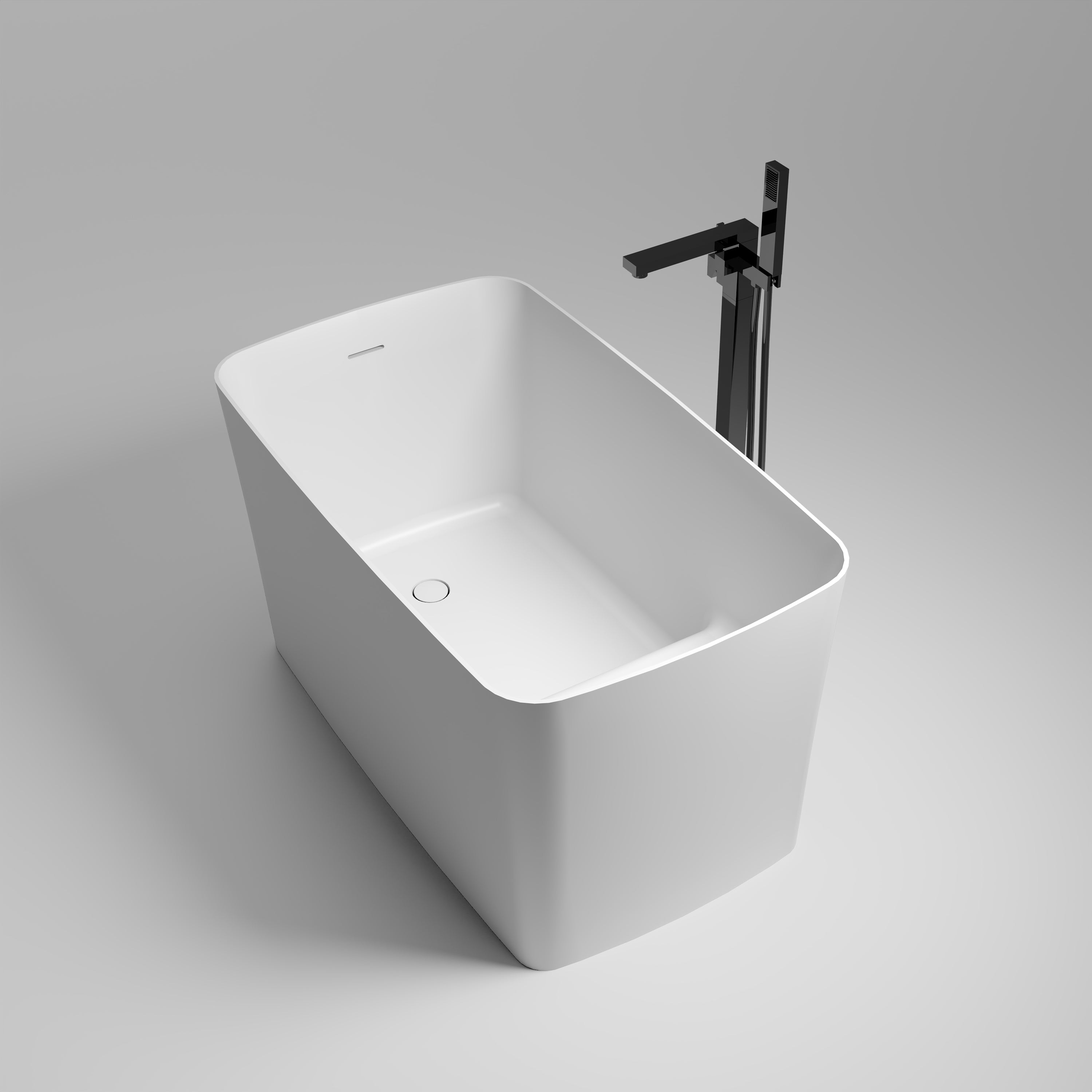 47'' Solid Surface Stone Resin Freestanding Japanese Soaking Bathtub with Built-in Seat