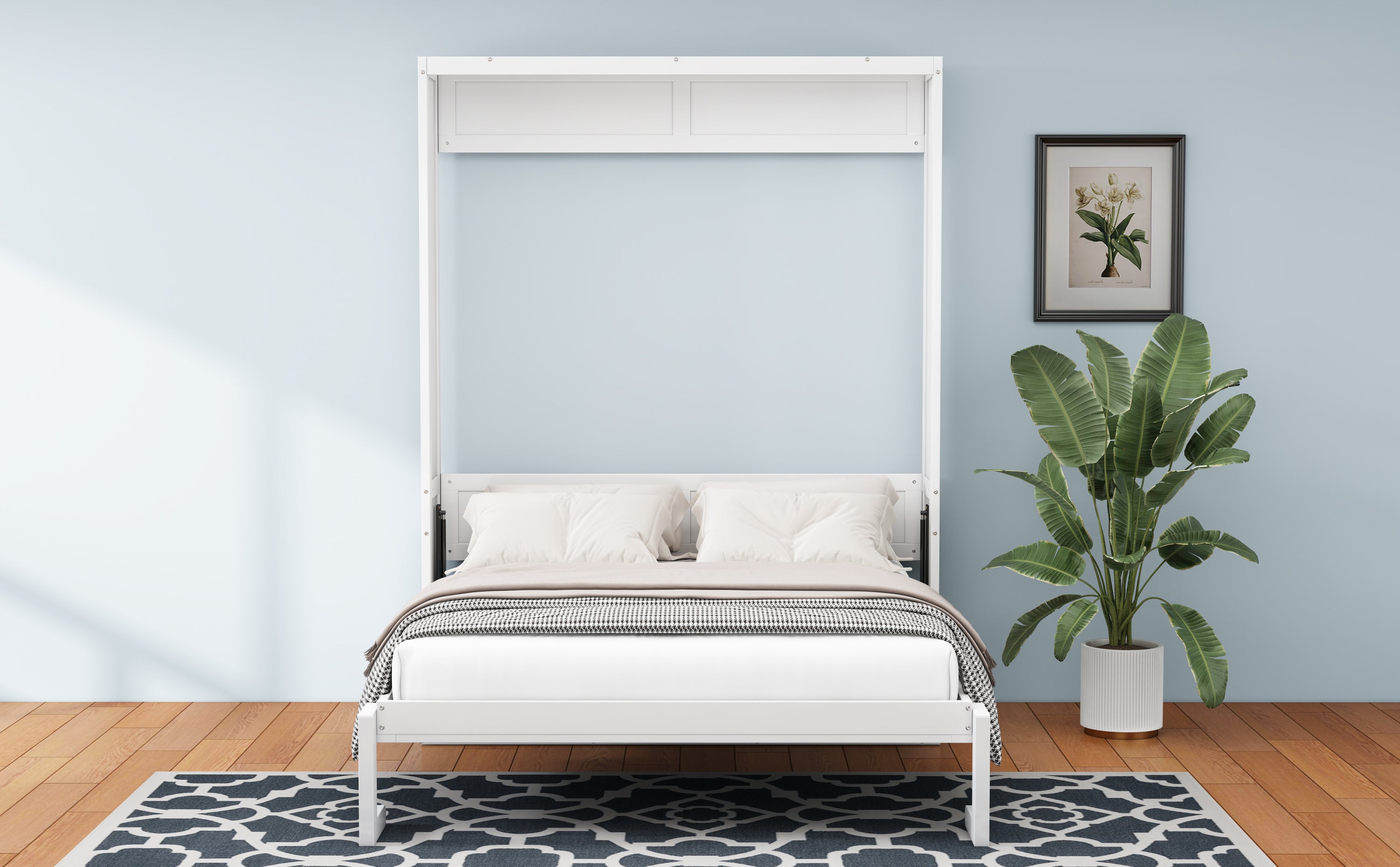 Full Size Murphy Bed with 1 Side Cabinet Storage Shelf, 61.5-inch Cabinet Bed Folding Wall Bed with Desk Combo Perfect for Guest Room,Study, Office,White(old sku:BS300194AAC)