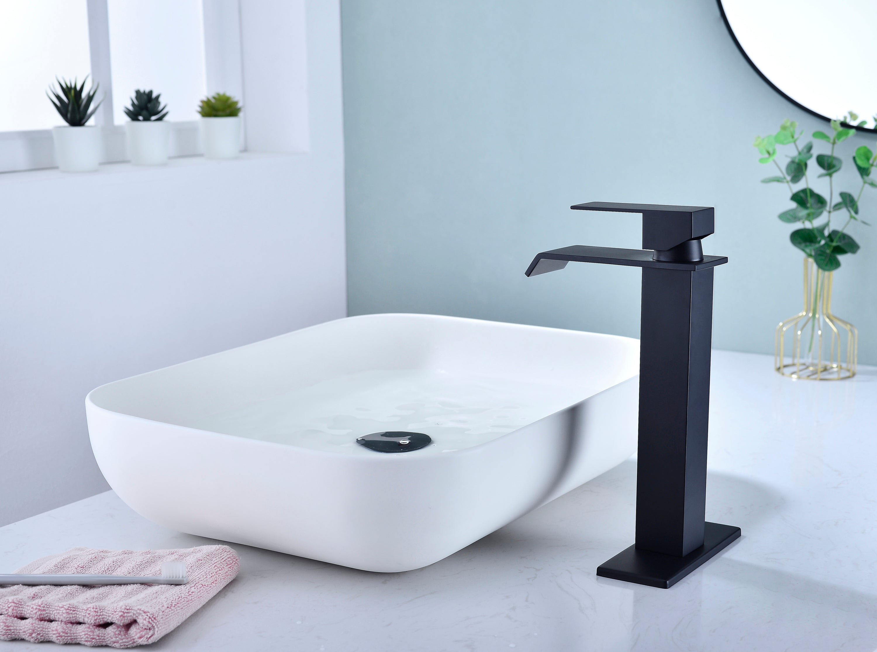 Waterfall Spout Bathroom Faucet,Single Handle Bathroom Vanity Sink Faucet