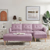 PINK Fabric Right Facing Sectional Sofa Bed , L-shape Sofa Chaise Lounge with Ottoman Bench