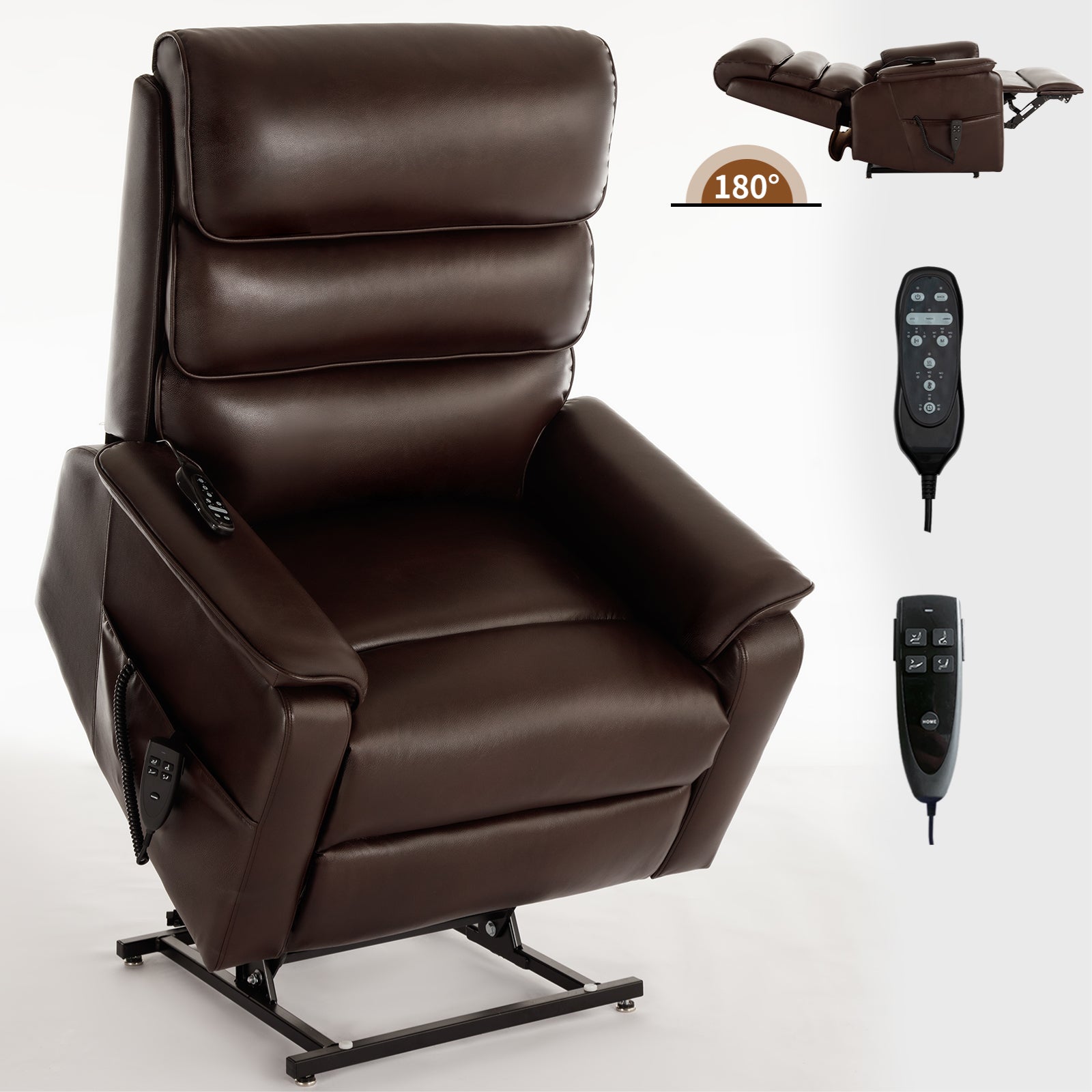 Brown Leatheraire Dual Motor Infinite Position Up to 350 LBS Power Lift Recliner Chair with Power-Remote, Heat Massage and Heavy Duty Motion Mechanism