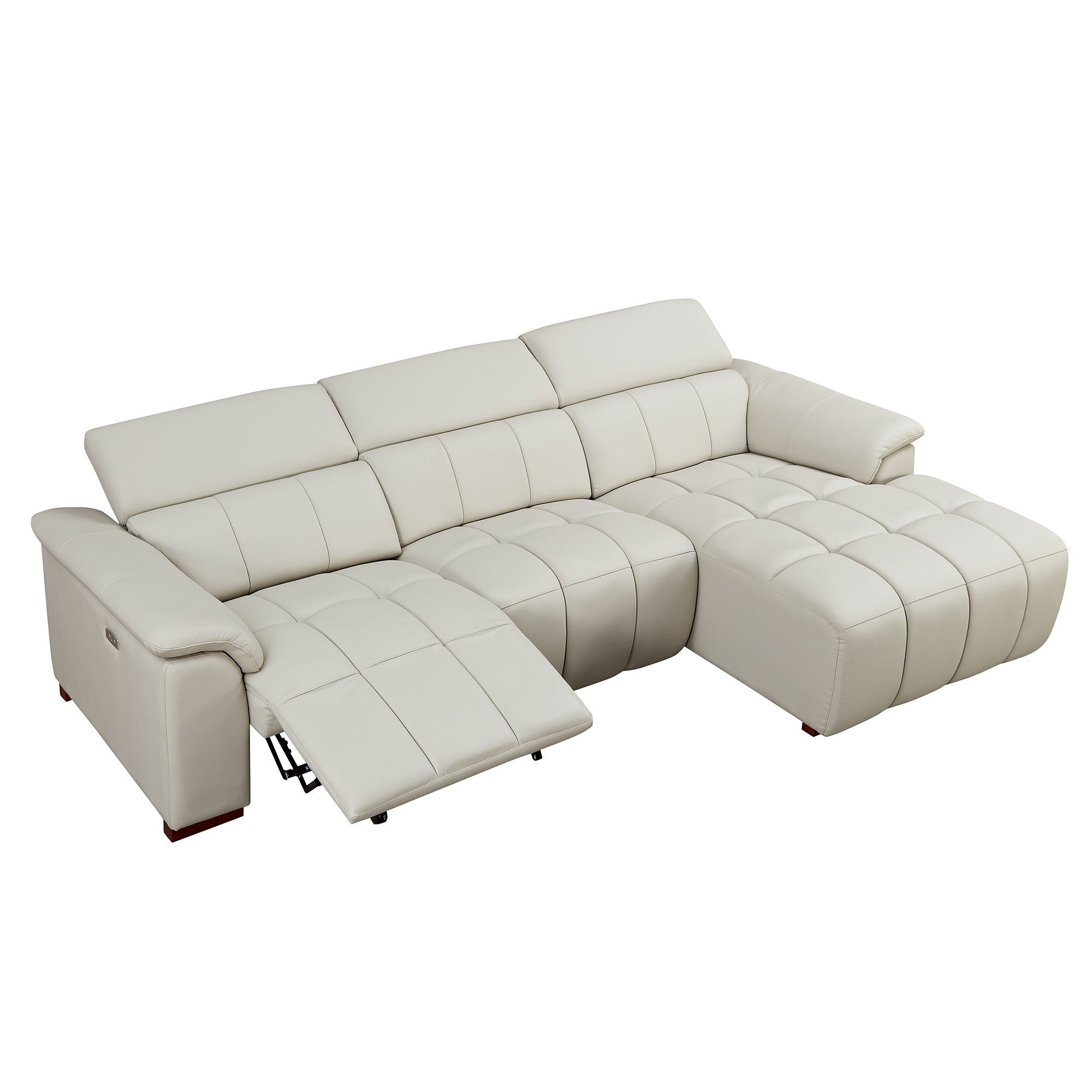 Wall-Hugger Reclining Sofa Modern Electric Control Genuine Leather L Shaped Couch,Lounge Seat Theater Seating Furniture with USB Port, Sofa with Headrest & Footrest for Living Room,Apartment,Office