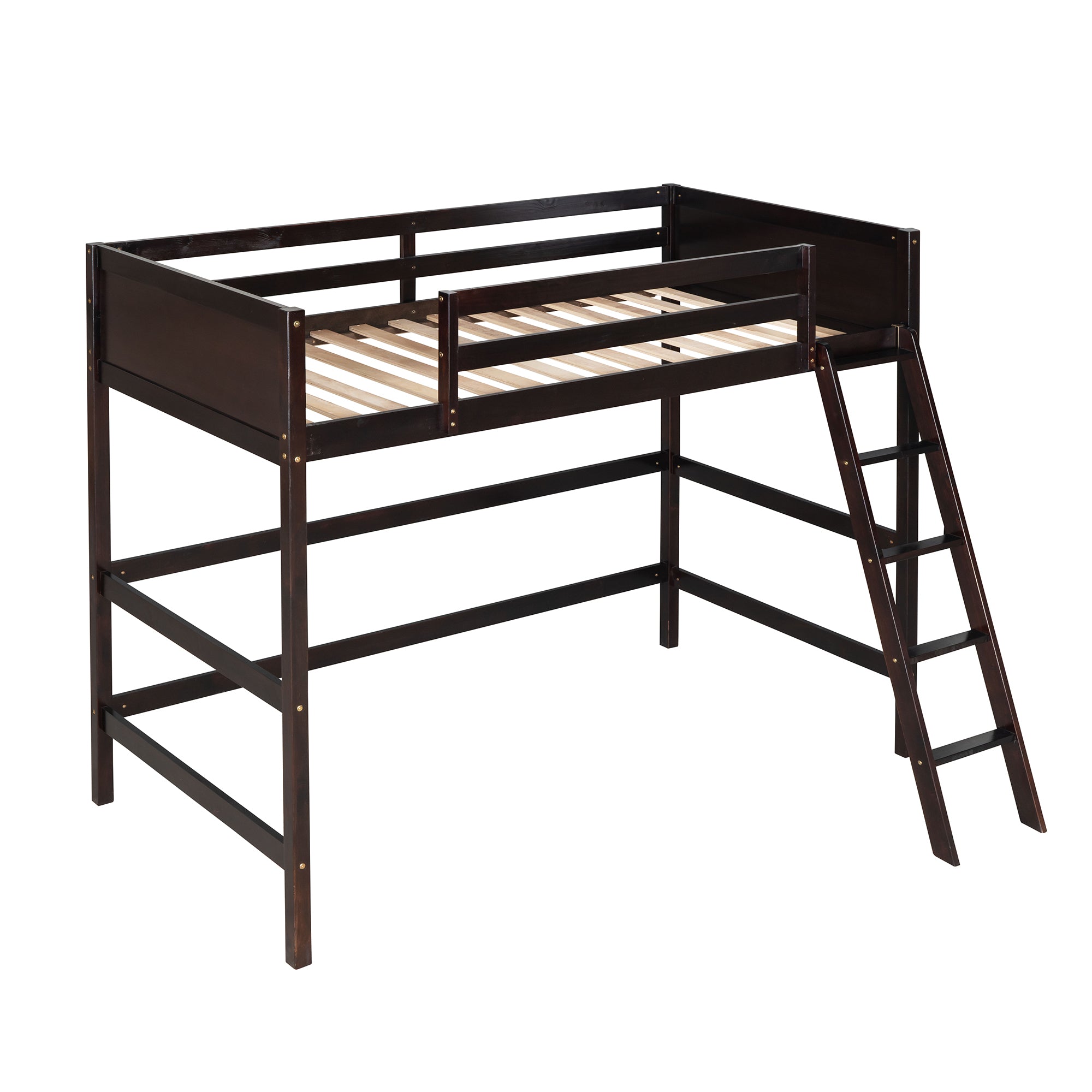 Solid Wood Twin Size Loft Bed with Ladder(Espresso)(OLD SKU: WF191903AAP)