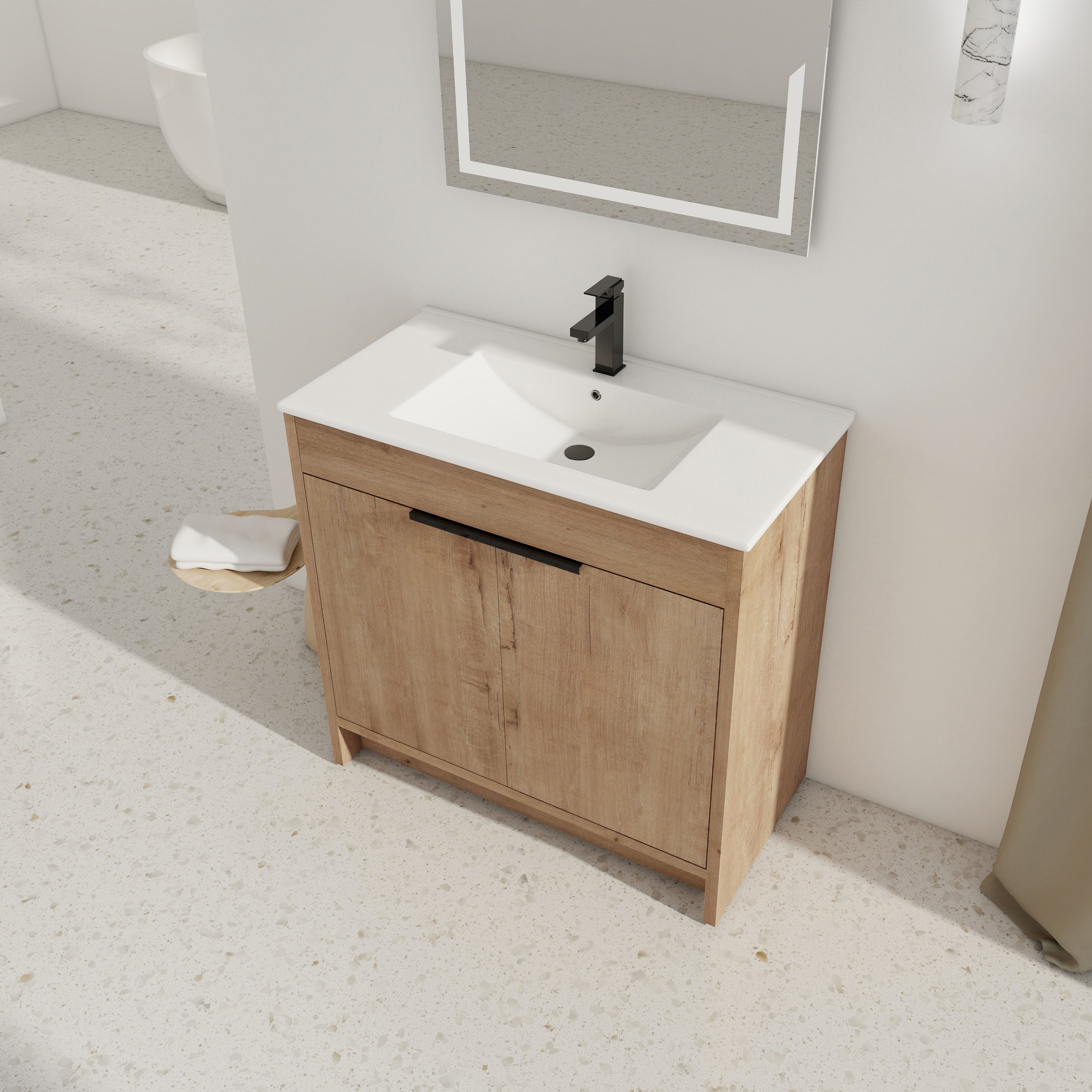 36" Freestanding Bathroom Vanity with White Ceramic Sink & 2 Soft-Close Cabinet Doors ((KD-PACKING),BVB02436IMO-F-BL9090B