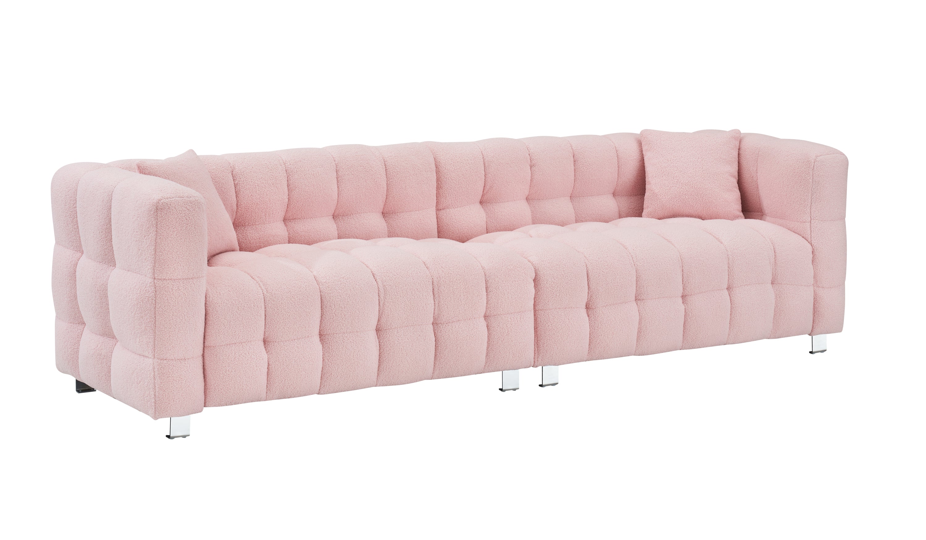 Charming 102-Inch Pink Teddy Fleece Sofa for Living Room, Bedroom, or Apartment - Includes Two Chic Throw Pillows & Sturdily Supported by Hardware Feet