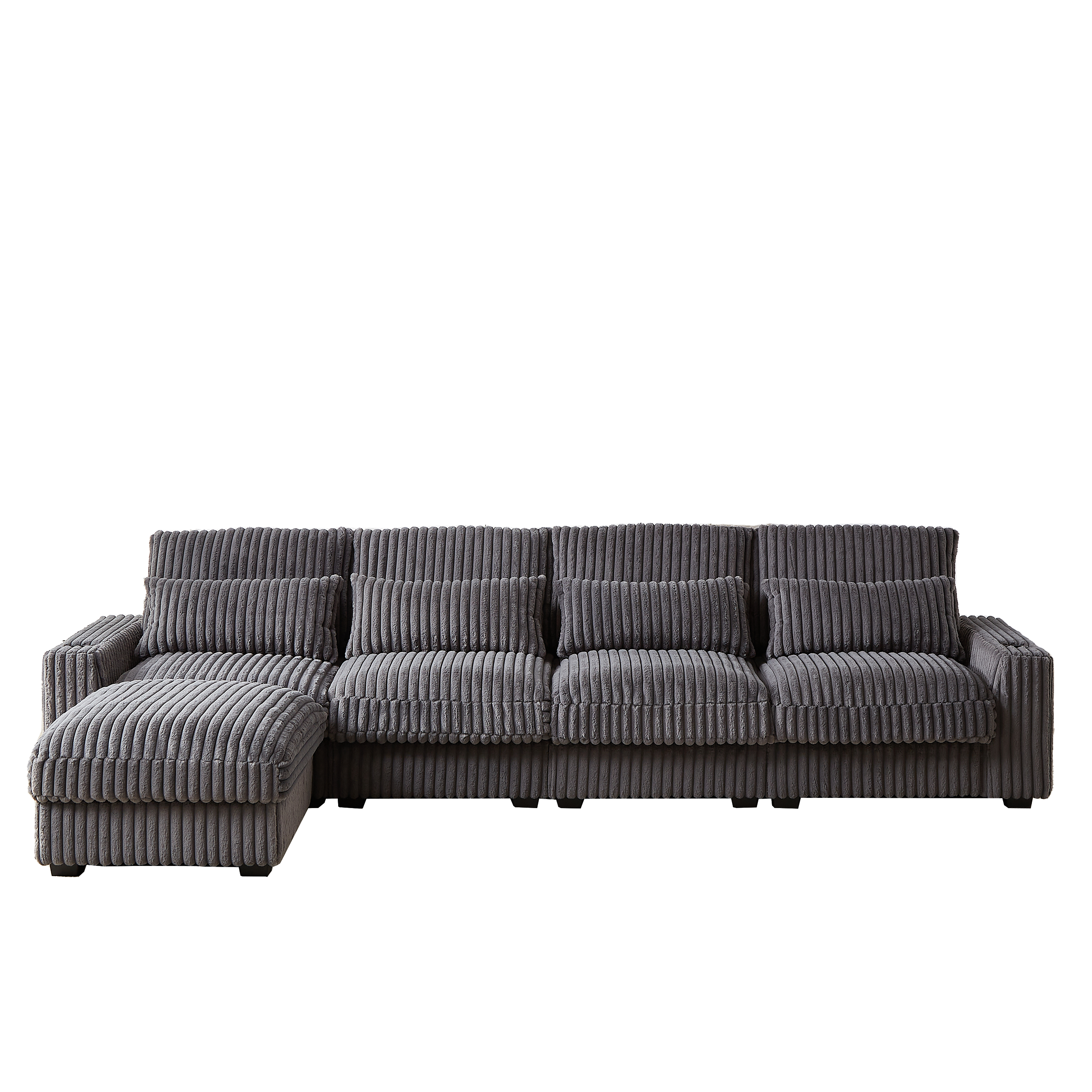 126-inch Corduroy With Cup Holder Super Large L-Shaped Sofa, Movable Footrest, Four Waist Pillows And Four Back Cushion, With USB Port And Type-C Port