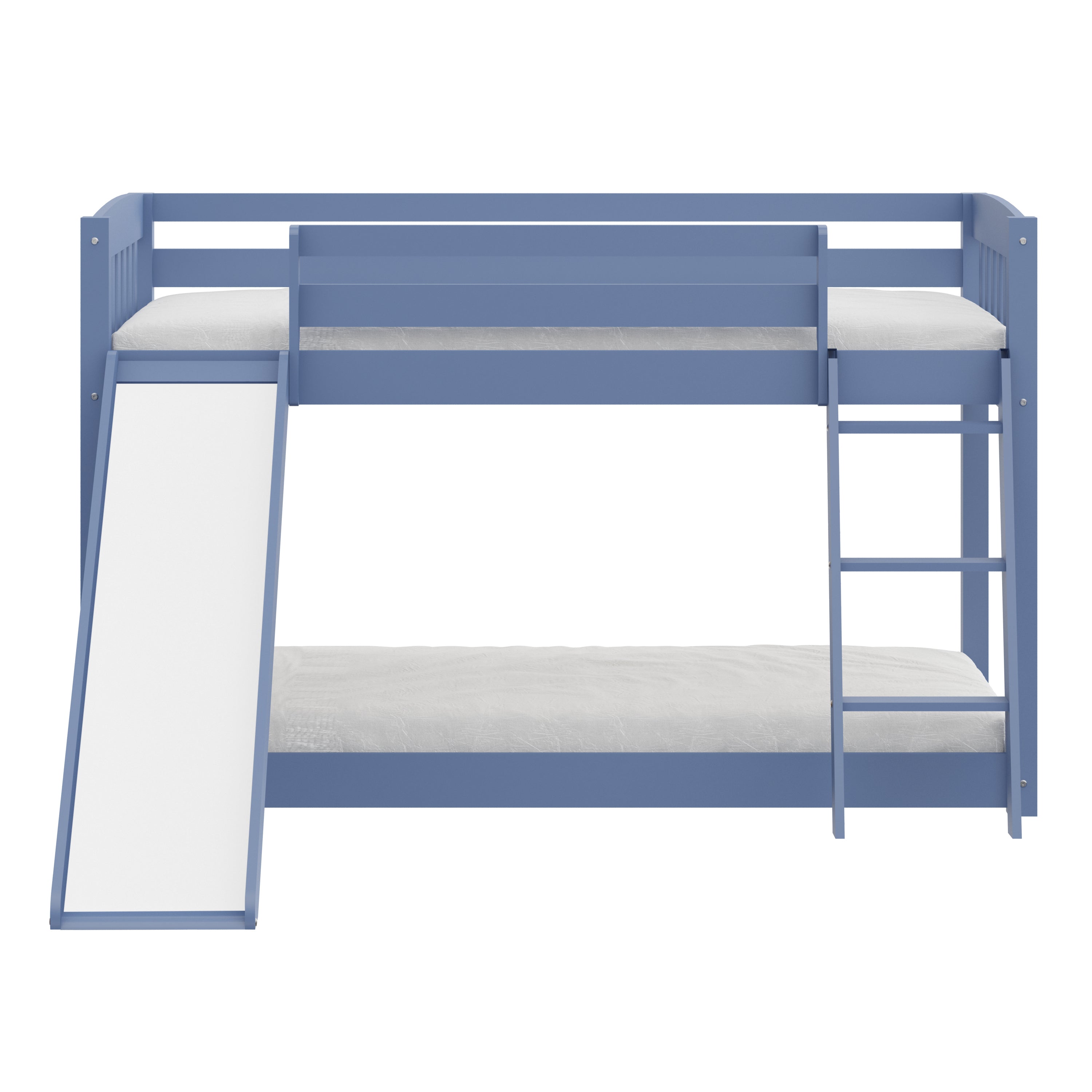 Kids Bunk Bed Twin Over Twin with Slide and Stairs, Heavy Duty Solid Wood Twin Bunk Beds, Toddler Bed Frame with Safety Guardrails, Blue