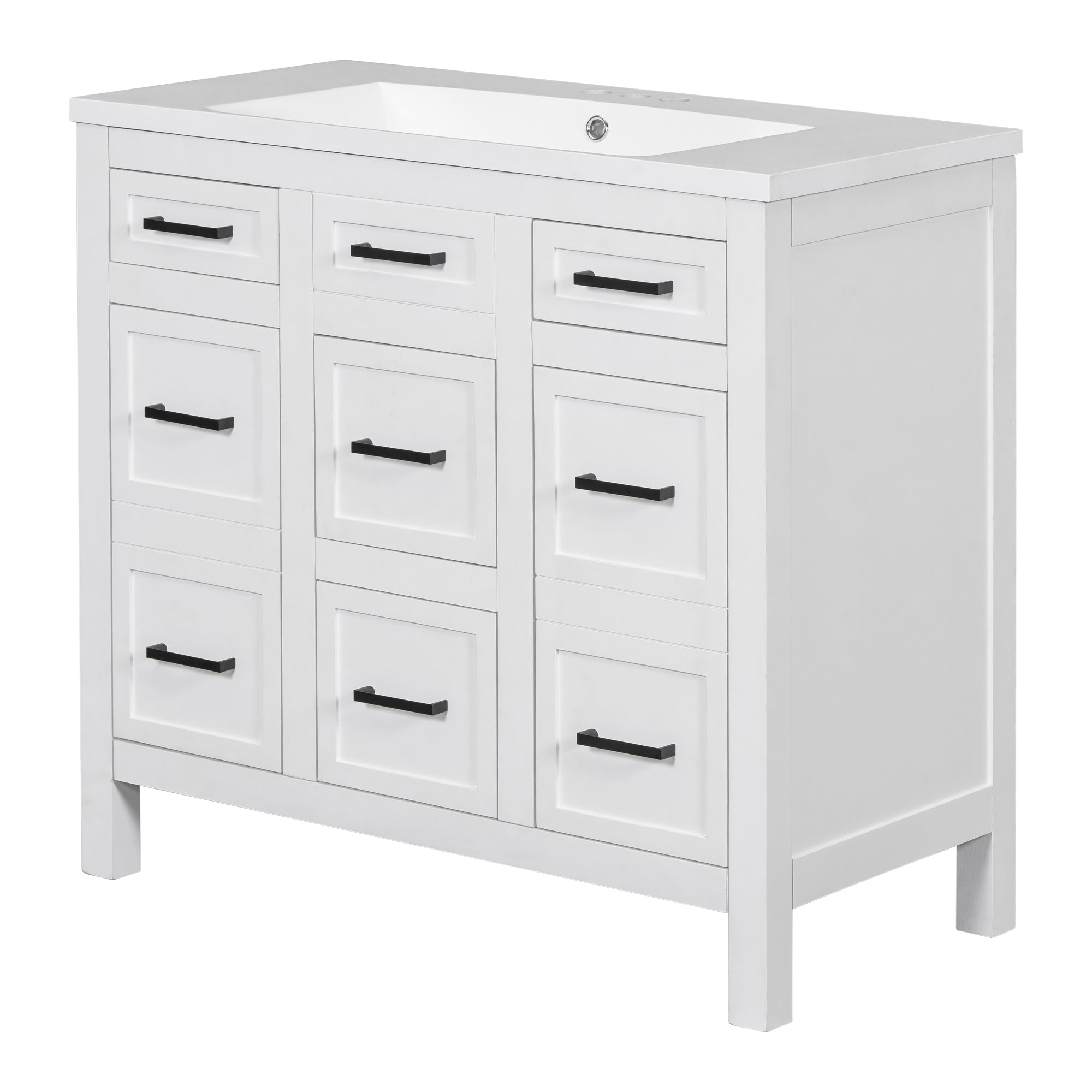 36" Bathroom Vanity Cabinet with Resin Integrated Sink - 4 Drawers, 2 Doors